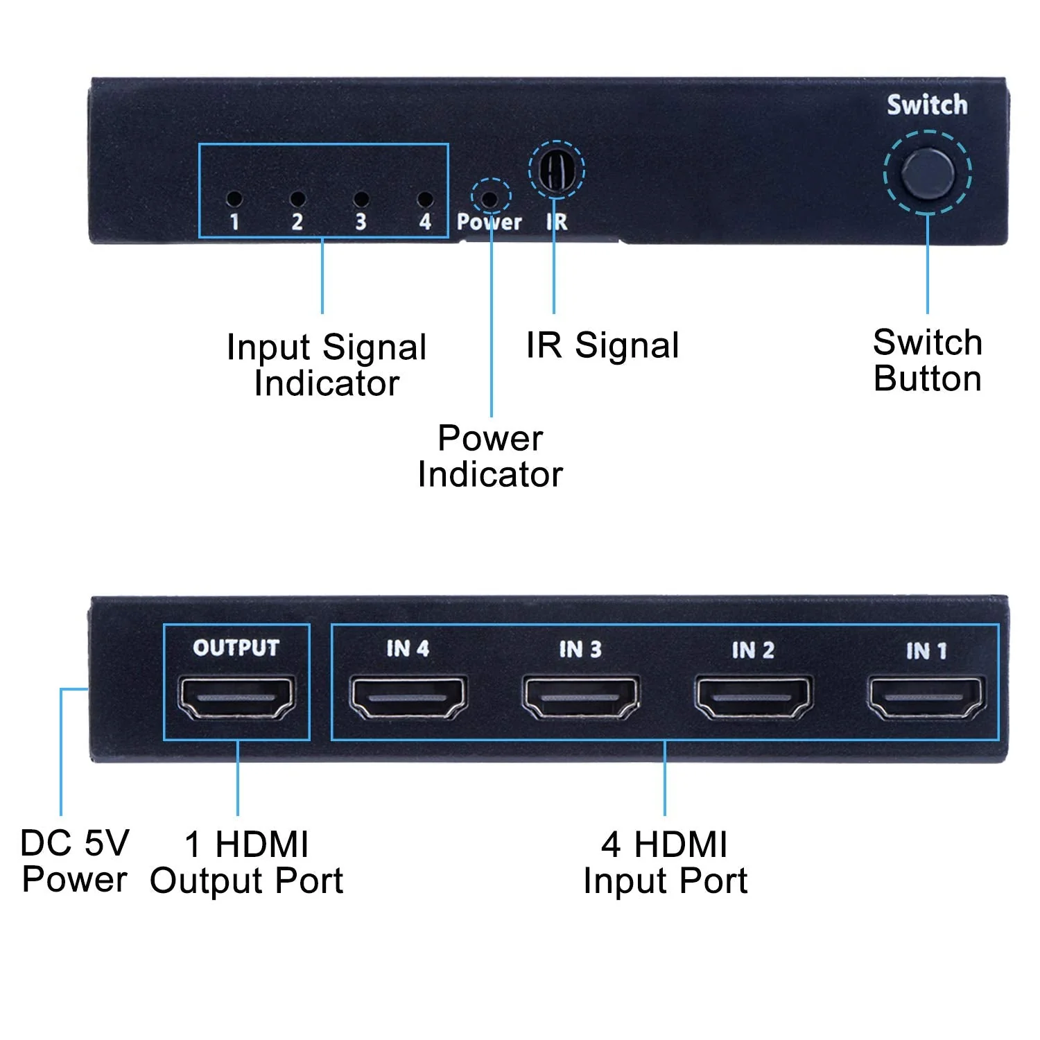 4K HDMI Switch 4x1, 4K@60Hz 4 in 1 Out HDMI Switcher Selector with IR Remote Control, Supports HDCP 2.2 4K@60Hz UltraHD HDR10 3D HD1080P Dolby DST, HDMI Splitter for PS4 Xbox Apple TV Fire Stick - Image 6
