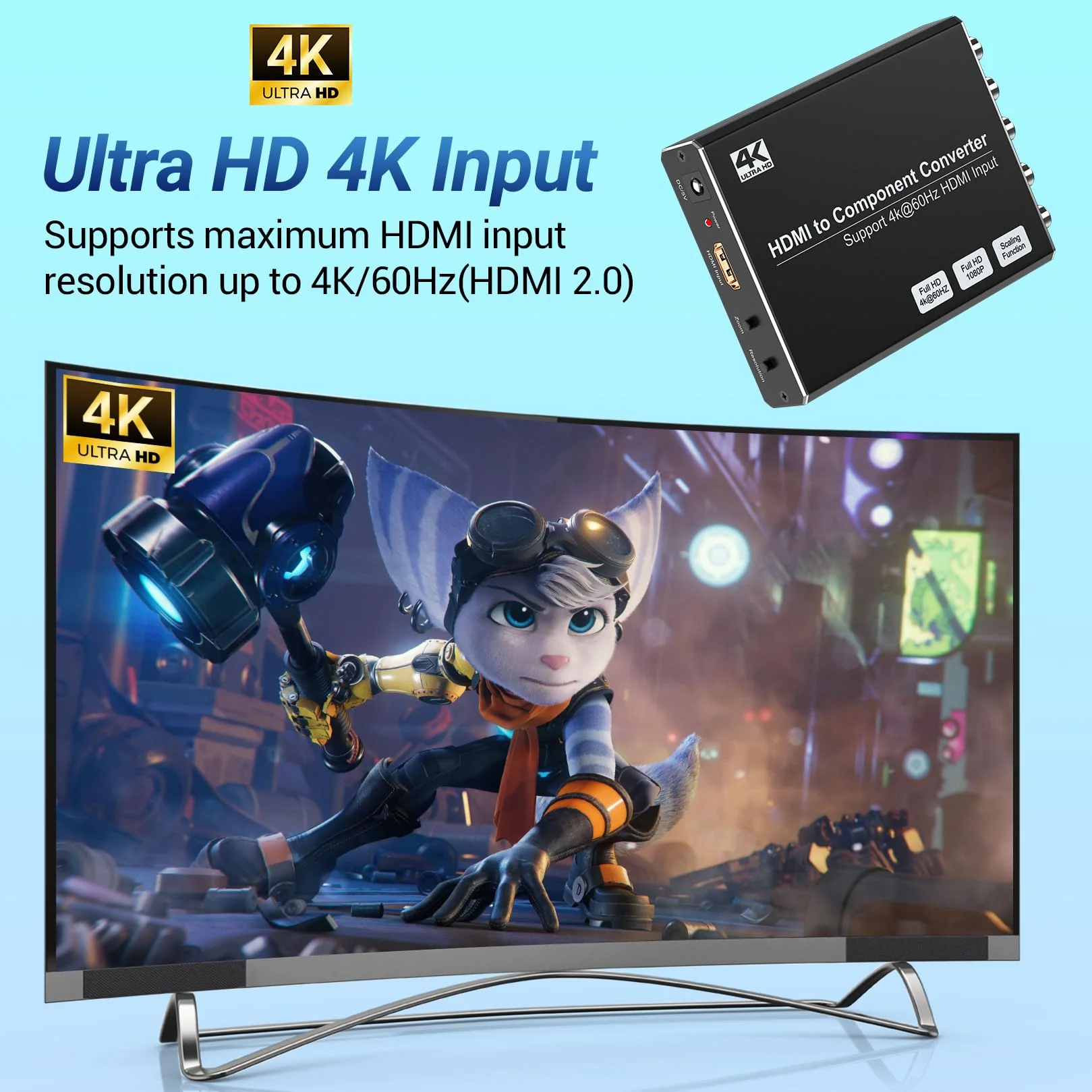 4K HDMI to Component Converter with Scaling Function, HDMI to YPbPr Converter Support 4K/60Hz Input, Support 480i/576i Component Output, Compatible with DVD/PS3/PS4/PS5/Amazon Fire TV Sticks 4K HDMI to Component - Image 3