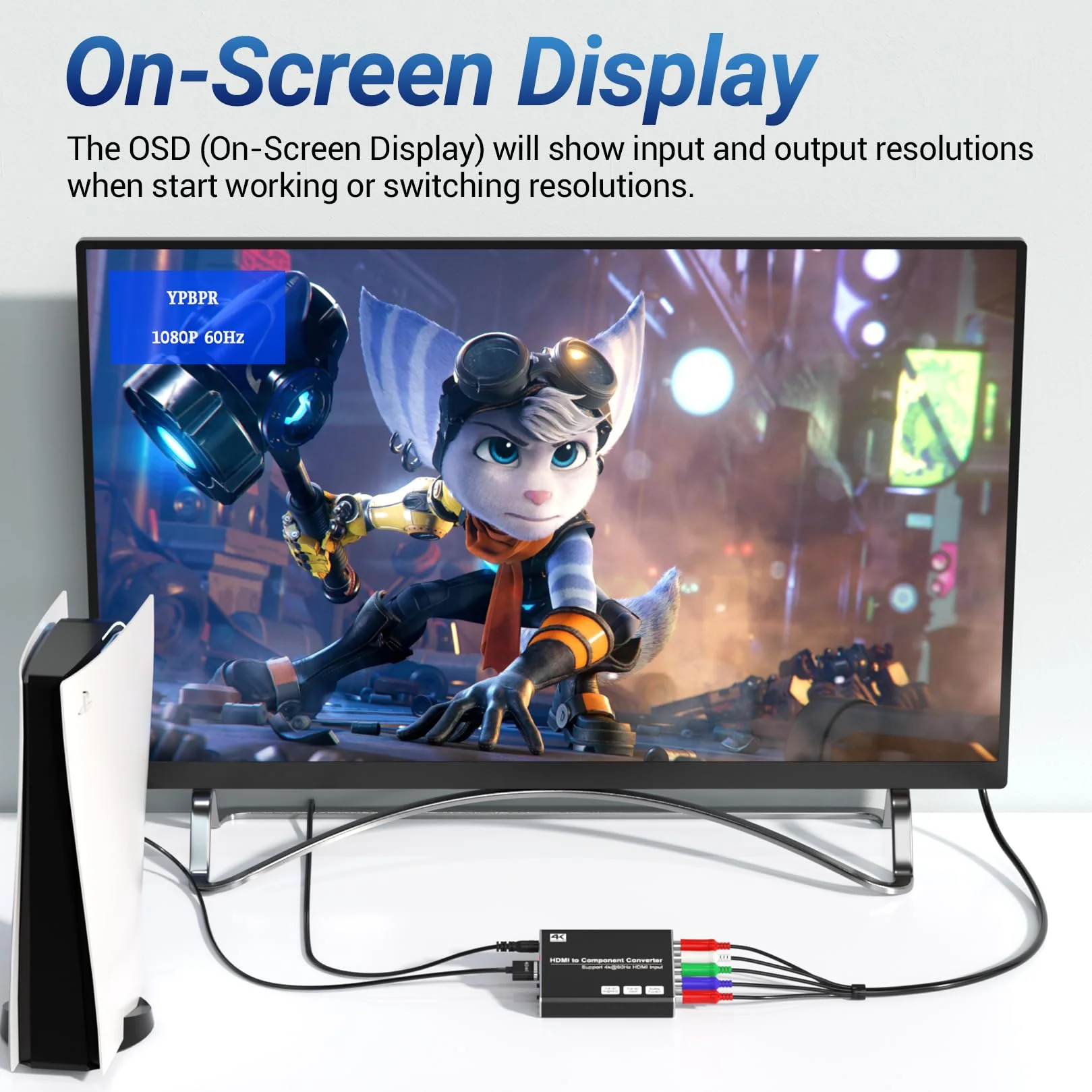 4K HDMI to Component Converter with Scaling Function, HDMI to YPbPr Converter Support 4K/60Hz Input, Support 480i/576i Component Output, Compatible with DVD/PS3/PS4/PS5/Amazon Fire TV Sticks 4K HDMI to Component - Image 6