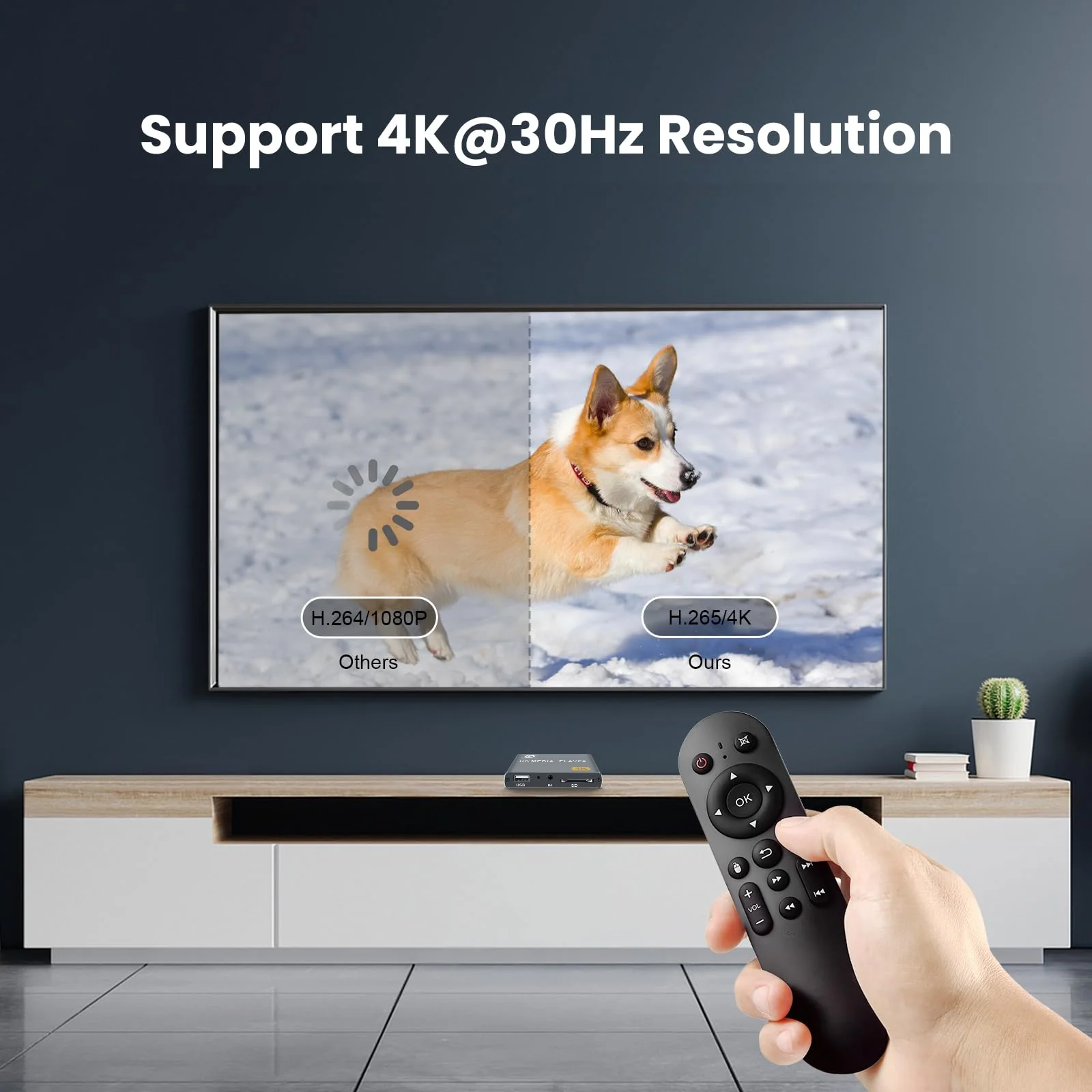 4K Ultra HD Digital Media Player, TV MP4 Video Player, Mini Digital Signage HDMI Media Players for USB Drive/SD Card, H.265/HEVC, Looping Auto Play, with AV Output (Grey) - Image 2