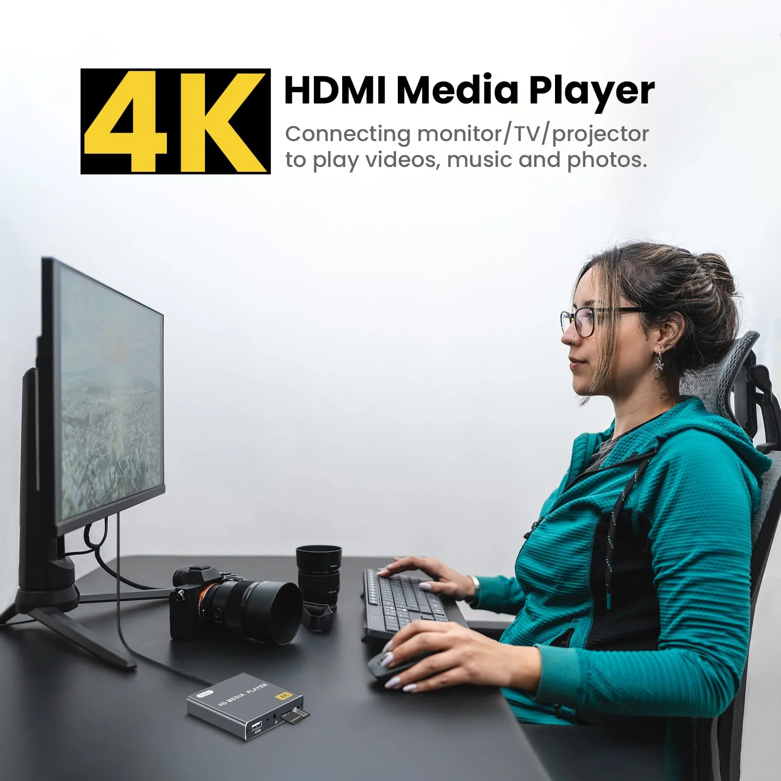 4K Ultra HD Digital Media Player, TV MP4 Video Player, Mini Digital Signage HDMI Media Players for USB Drive/SD Card, H.265/HEVC, Looping Auto Play, with AV Output (Grey) - Image 3