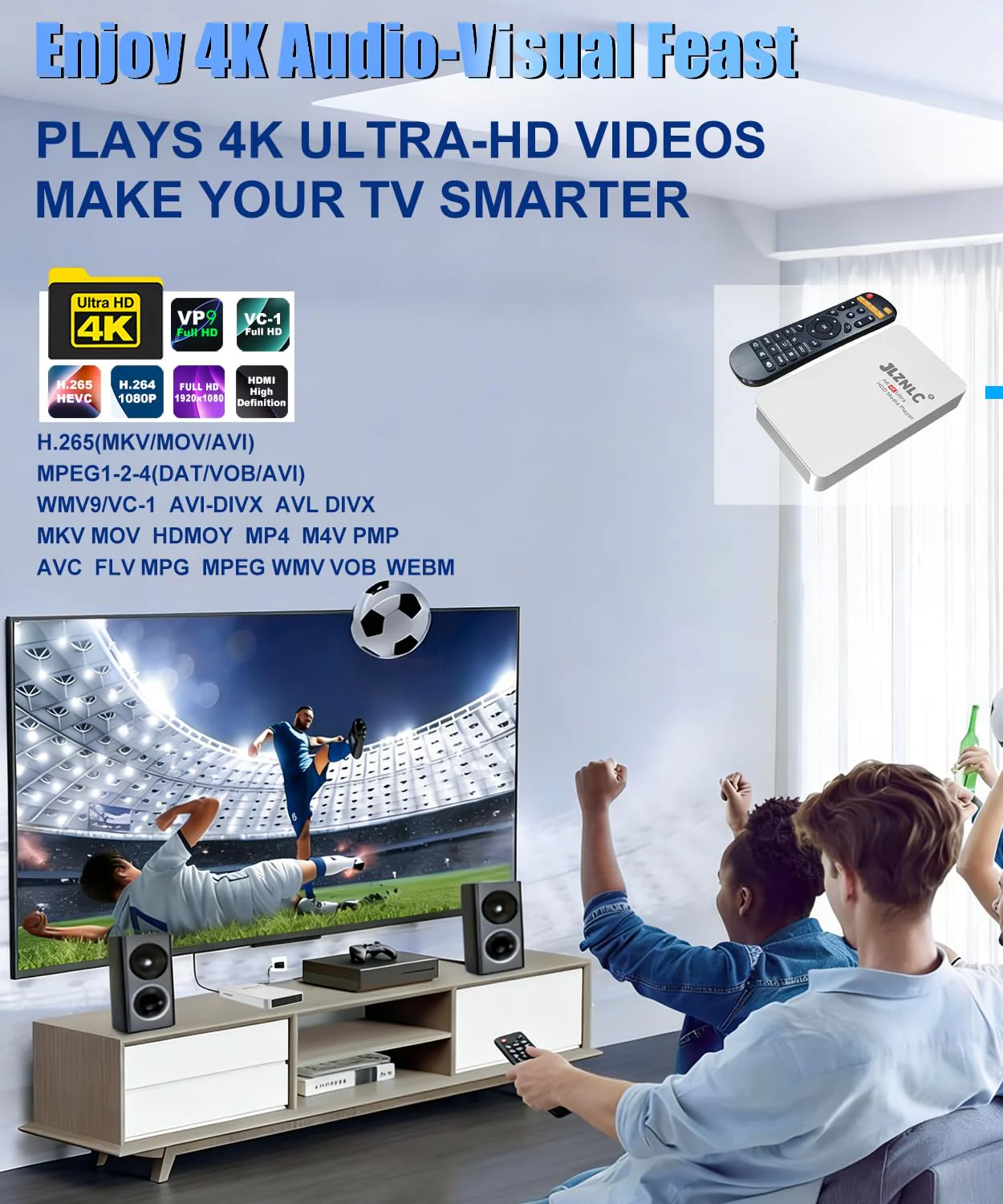 4K Ultra HD Media Player & HDD Enclosure 2-in-1,Digital Signage, Play H.265/HEVC H.264/AVC MP4 MKV Videos,MP3 Music,JPG Photos,Auto Playback and Resume,Supports HDDs,USB/MicroSD,4k HDMI,Analog AV. - Image 2