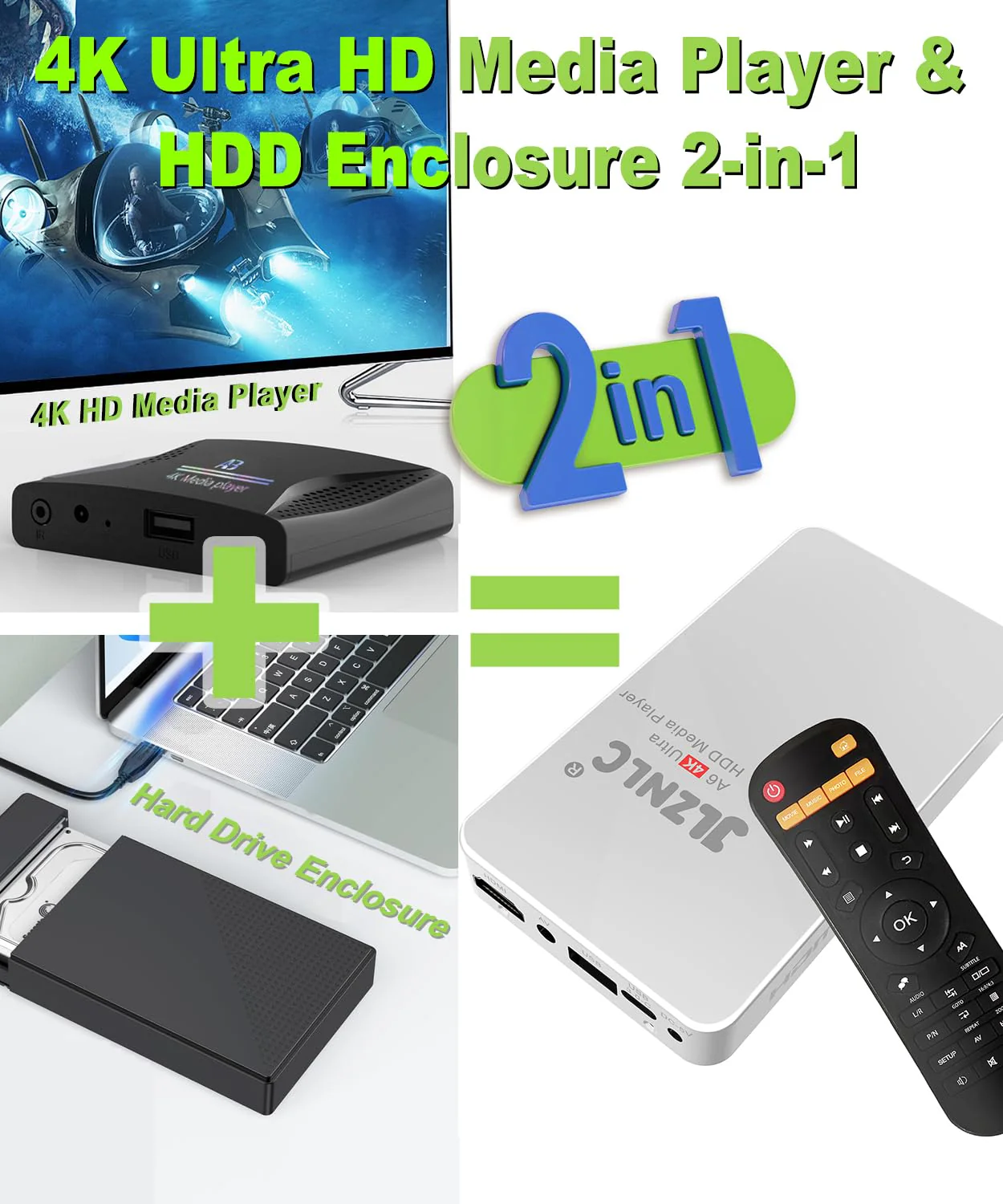4K Ultra HD Media Player & HDD Enclosure 2-in-1,Digital Signage, Play H.265/HEVC H.264/AVC MP4 MKV Videos,MP3 Music,JPG Photos,Auto Playback and Resume,Supports HDDs,USB/MicroSD,4k HDMI,Analog AV. - Image 5