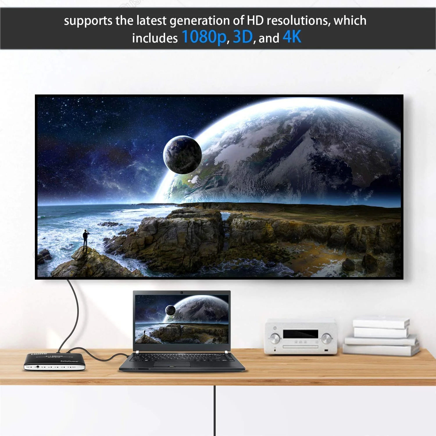 4K x 2K 3 Port 3 x 1 HDMI Switch with PIP(Picture in Picture) and IR Wireless Remote Control, HDMI Splitter Switcher Hub Port Switches (ZW310) - Image 7