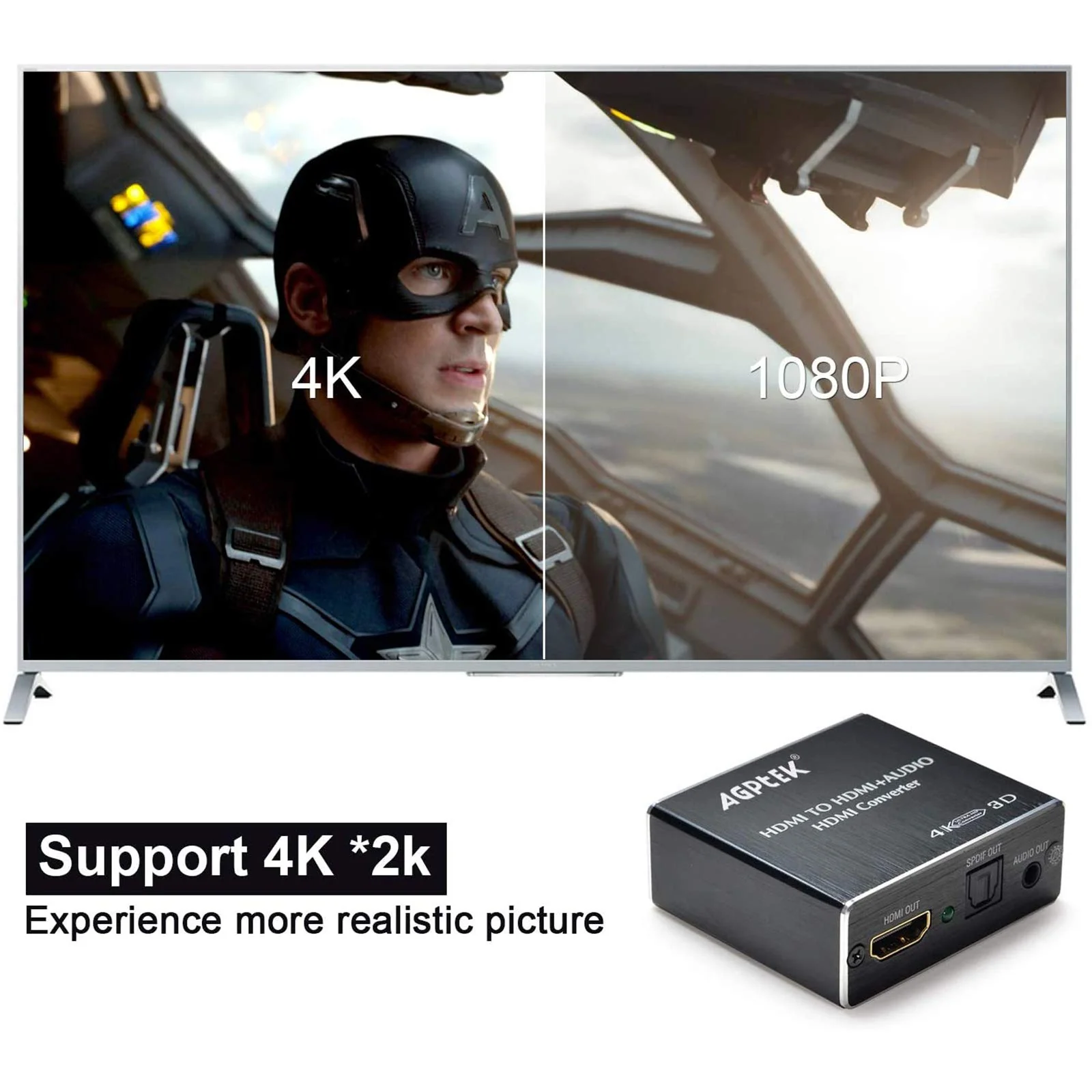 4K x 2K HDMI Audio Extractor Splitter, HDMI Audio Converter Adapter Support Ultra HD 4K Toslink Optical Audio Output and 3.5mm with Optical Fiber Cable - Image 2