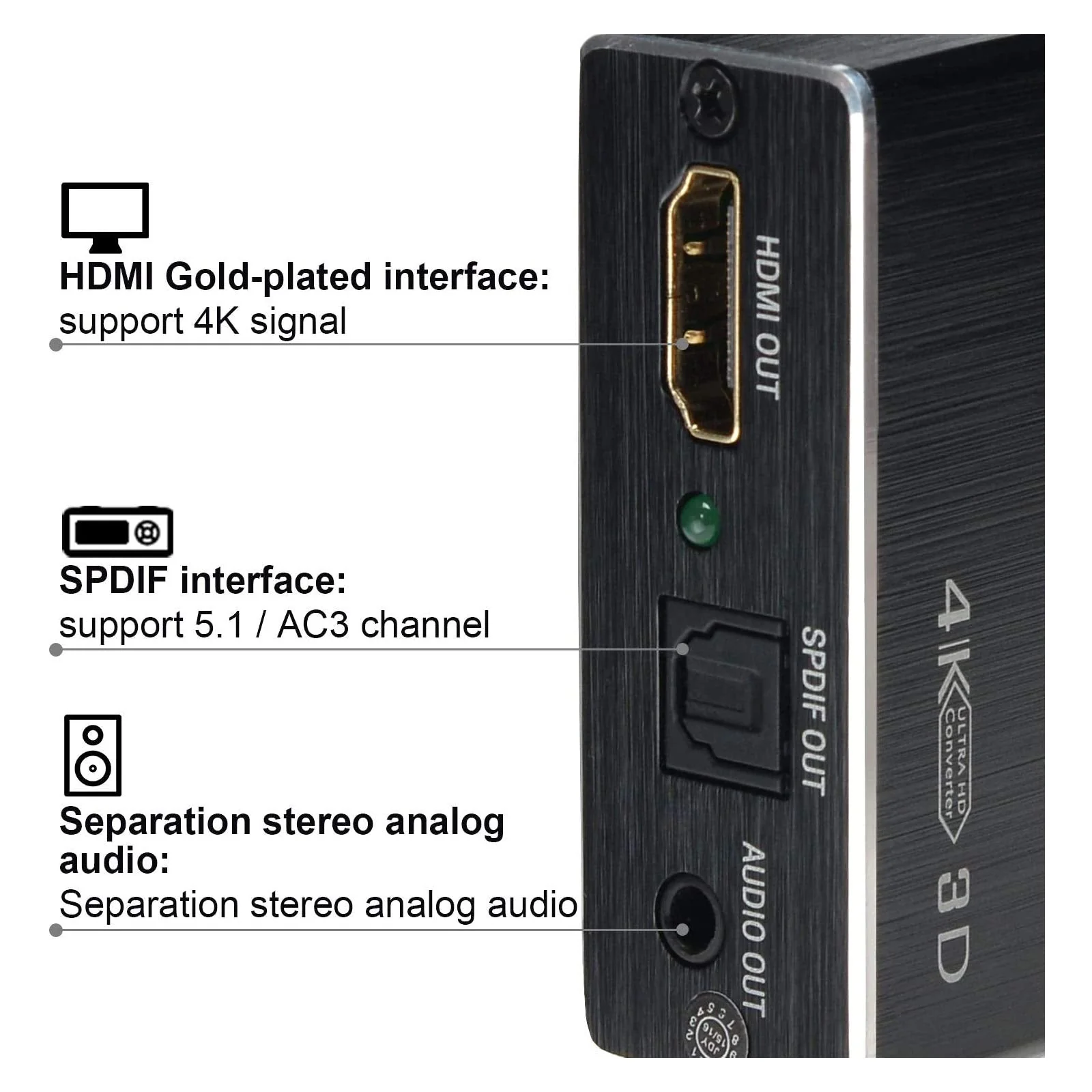 4K x 2K HDMI Audio Extractor Splitter, HDMI Audio Converter Adapter Support Ultra HD 4K Toslink Optical Audio Output and 3.5mm with Optical Fiber Cable - Image 4
