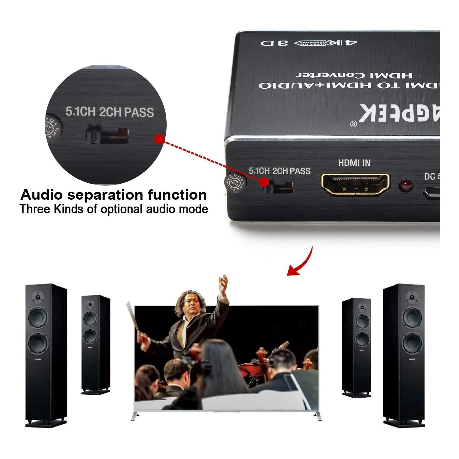 4K x 2K HDMI Audio Extractor Splitter, HDMI Audio Converter Adapter Support Ultra HD 4K Toslink Optical Audio Output and 3.5mm with Optical Fiber Cable - Image 5