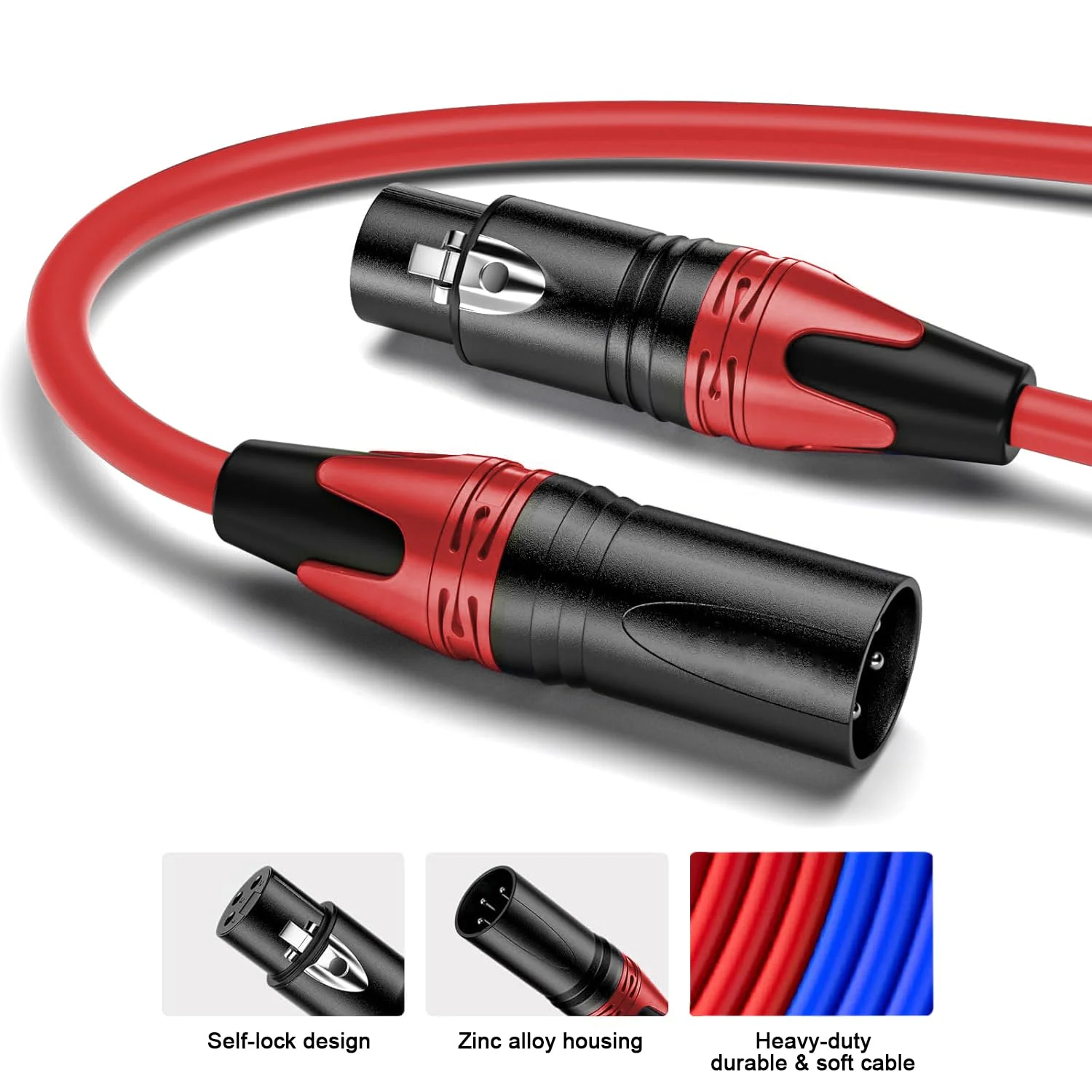 4Pack-25FT XLR Male to XLR Female Cables, Professional Balanced Microphone Lead, Extension Mic Cable Cord (Blue, Red,Yellow,Blue) 4pack-25FT - Image 3
