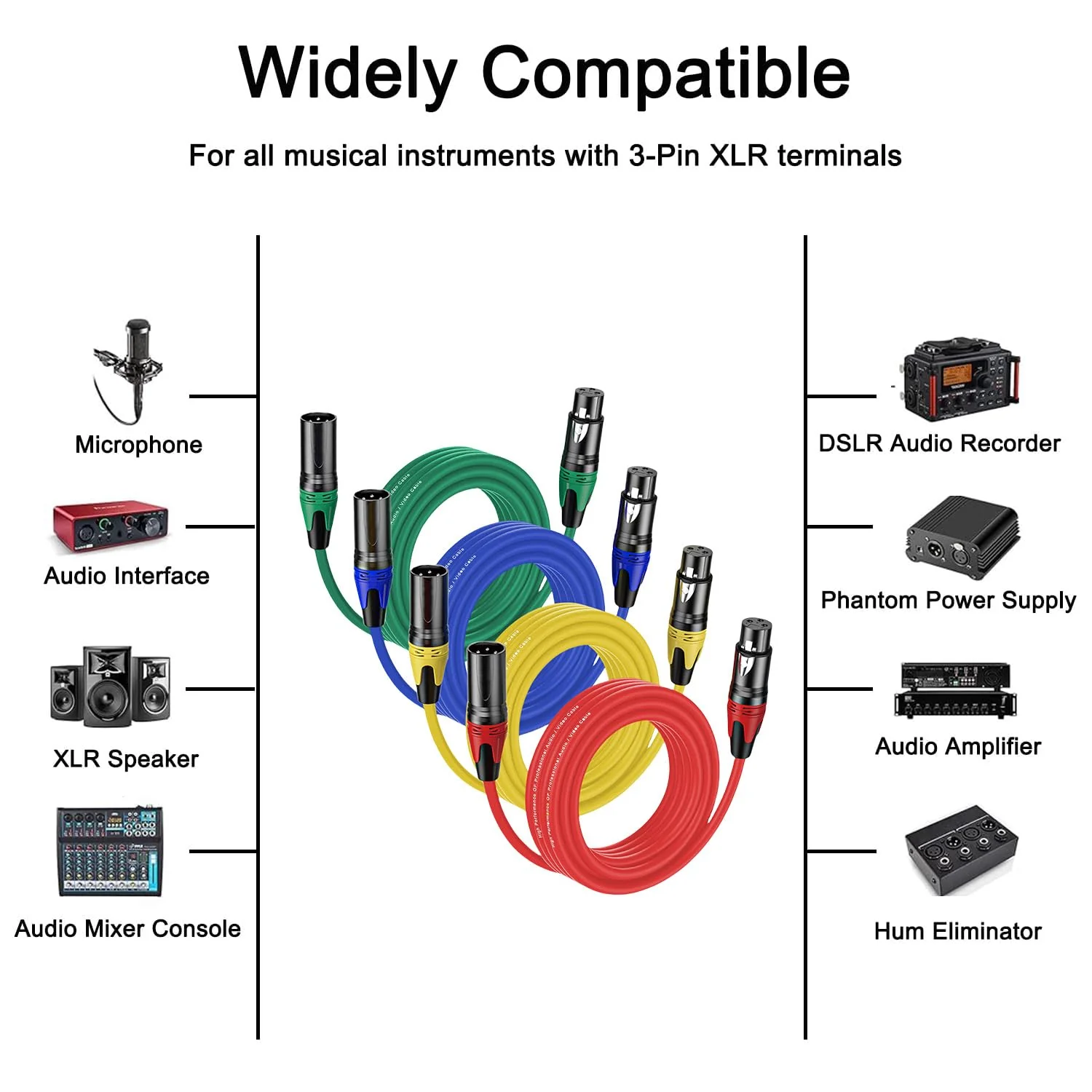 4Pack-25FT XLR Male to XLR Female Cables, Professional Balanced Microphone Lead, Extension Mic Cable Cord (Blue, Red,Yellow,Blue) 4pack-25FT - Image 4