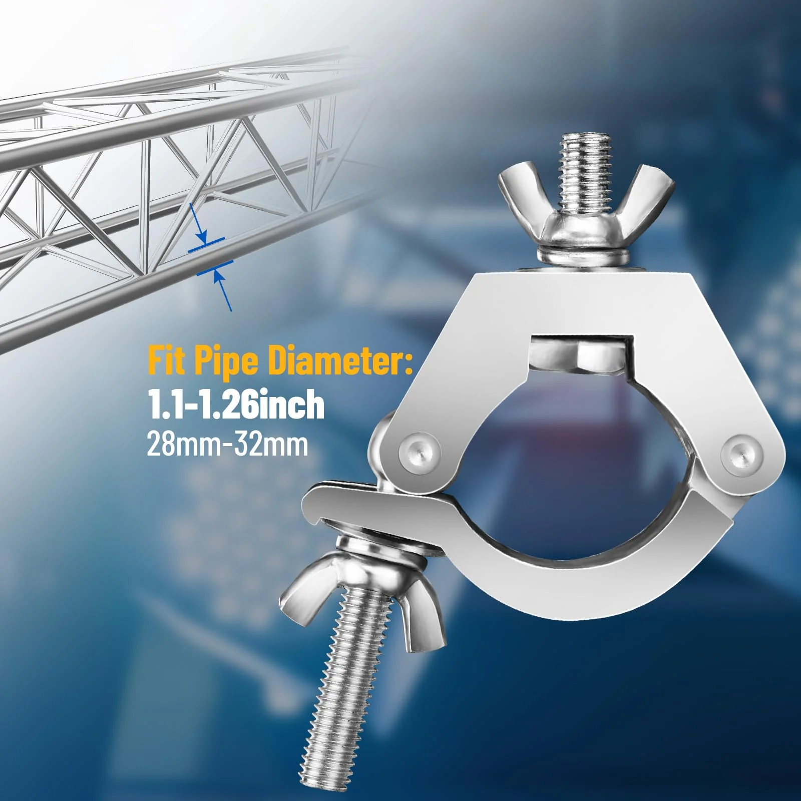 4PackS Stage Light Clamps Hooks Thickened Reinforced, Aluminum Alloy Heavy Duty 220lb/100kg, Fit 1.1~1.26 Inch(28mm-32mm) OD Tube/Pipe for DJ Lighting Par Lights Spot Light 28-32mm&220lb - Image 2