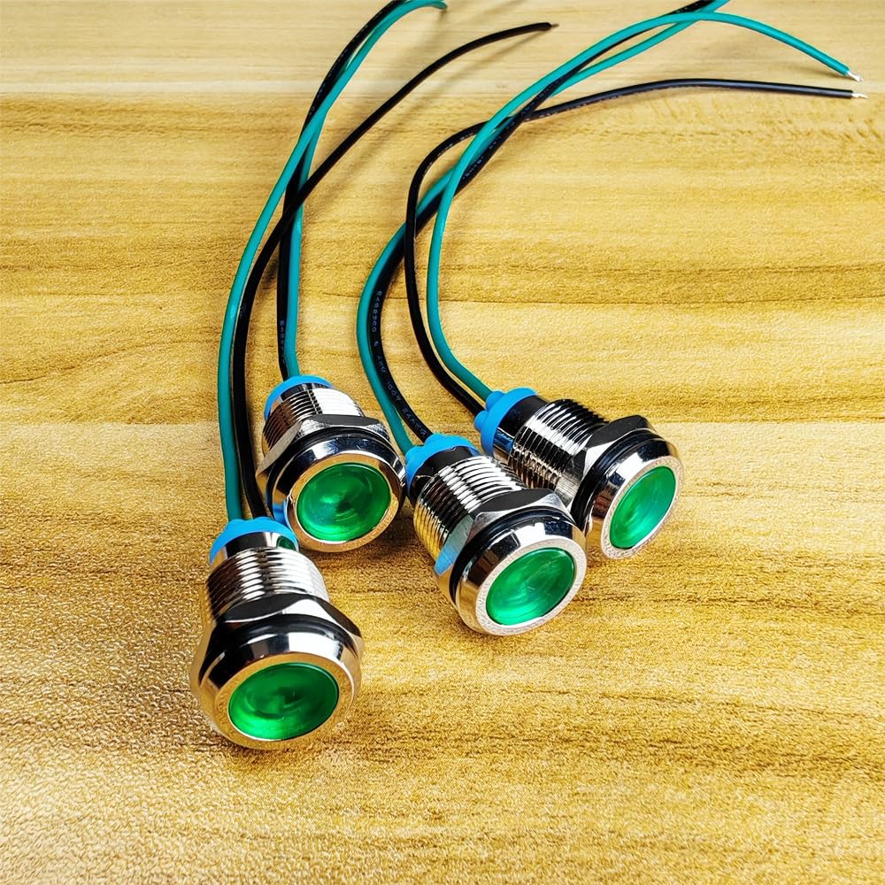 4pcs 12mm 3V-4.5V-5V-6V-7.5V-9VDC LED Metal Indicator Light Waterproof Signal Lamp Pilot Dash Directional Car Truck Boat with Wire(Green) Green - Image 2