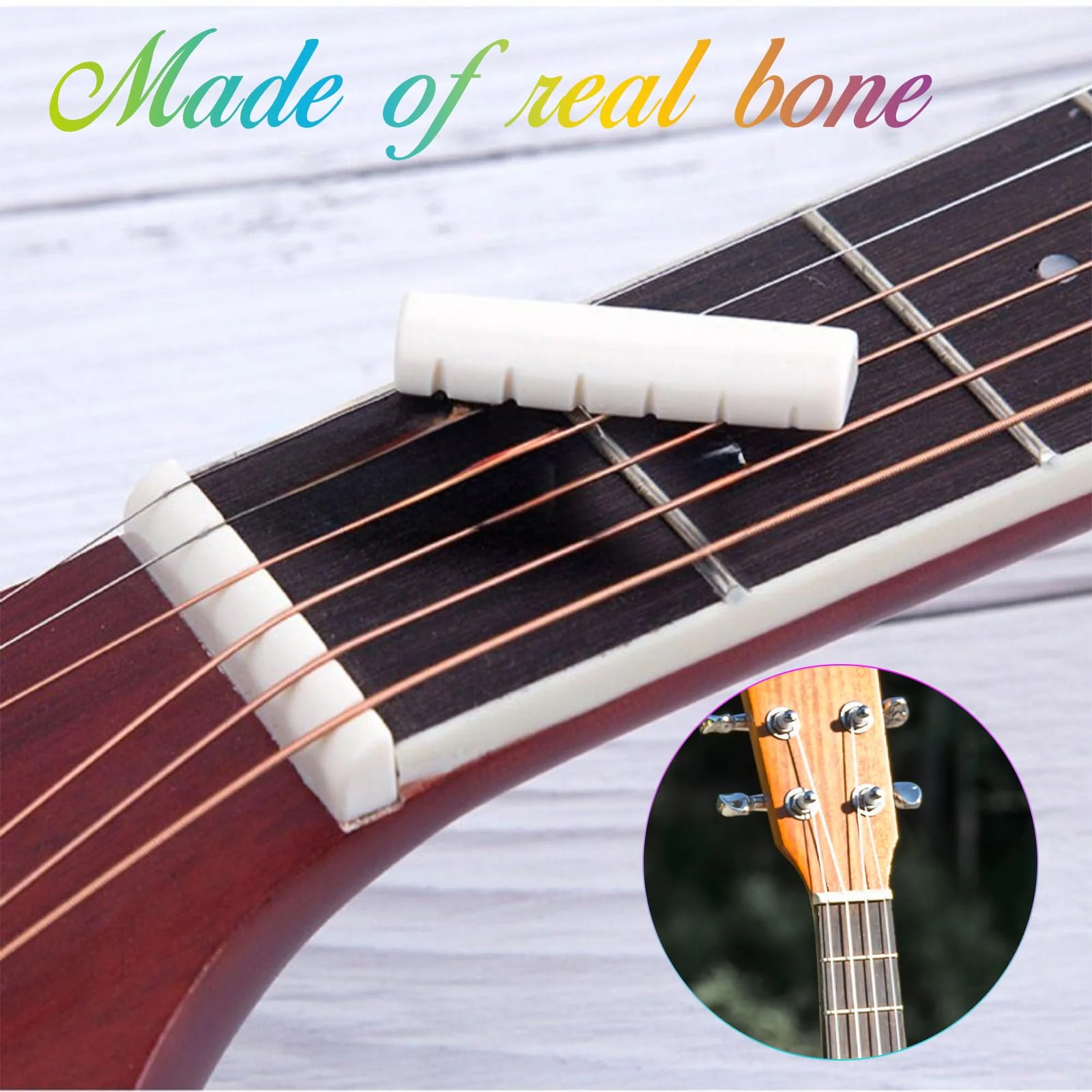 4PCS 6 String Acoustic Guitar Bone Bridge Saddle and Nut Made of Real Bone, Guitar Bridge Saddle (2 Pair) - Image 3