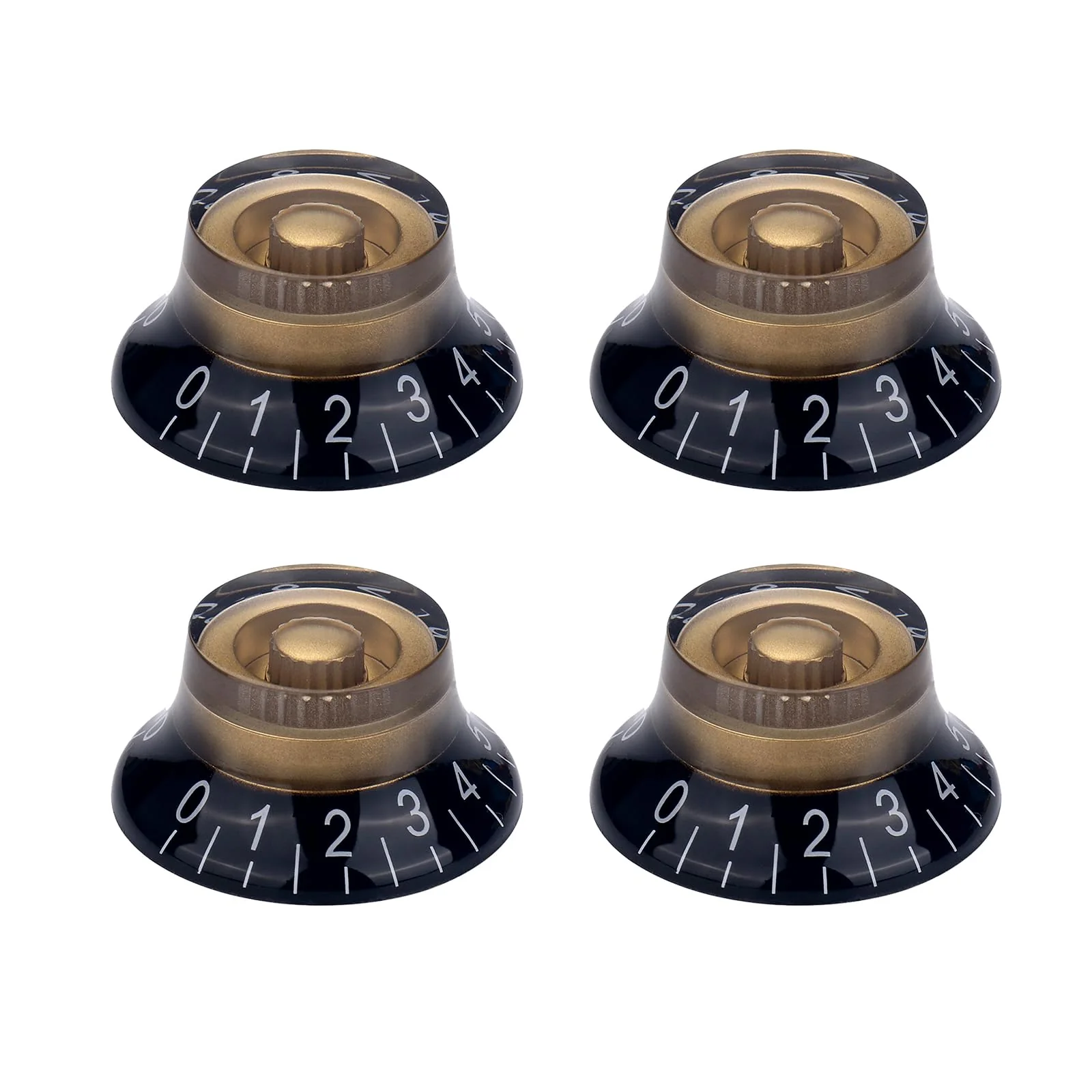 4pcs Bell Top Hat Guitar Knobs Black Gold Guitar Speed Control Volume Tone Knob for Tele Les Paul Style Guitar Bass Accessories (Hat Style)