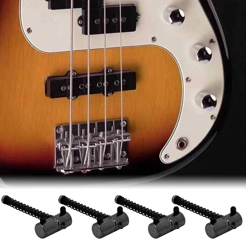4pcs Electric Bass Compensated Saddles Set,Bass Bridge String Saddles Spring Screws for Electric Bass Guitar (Black) - Image 3