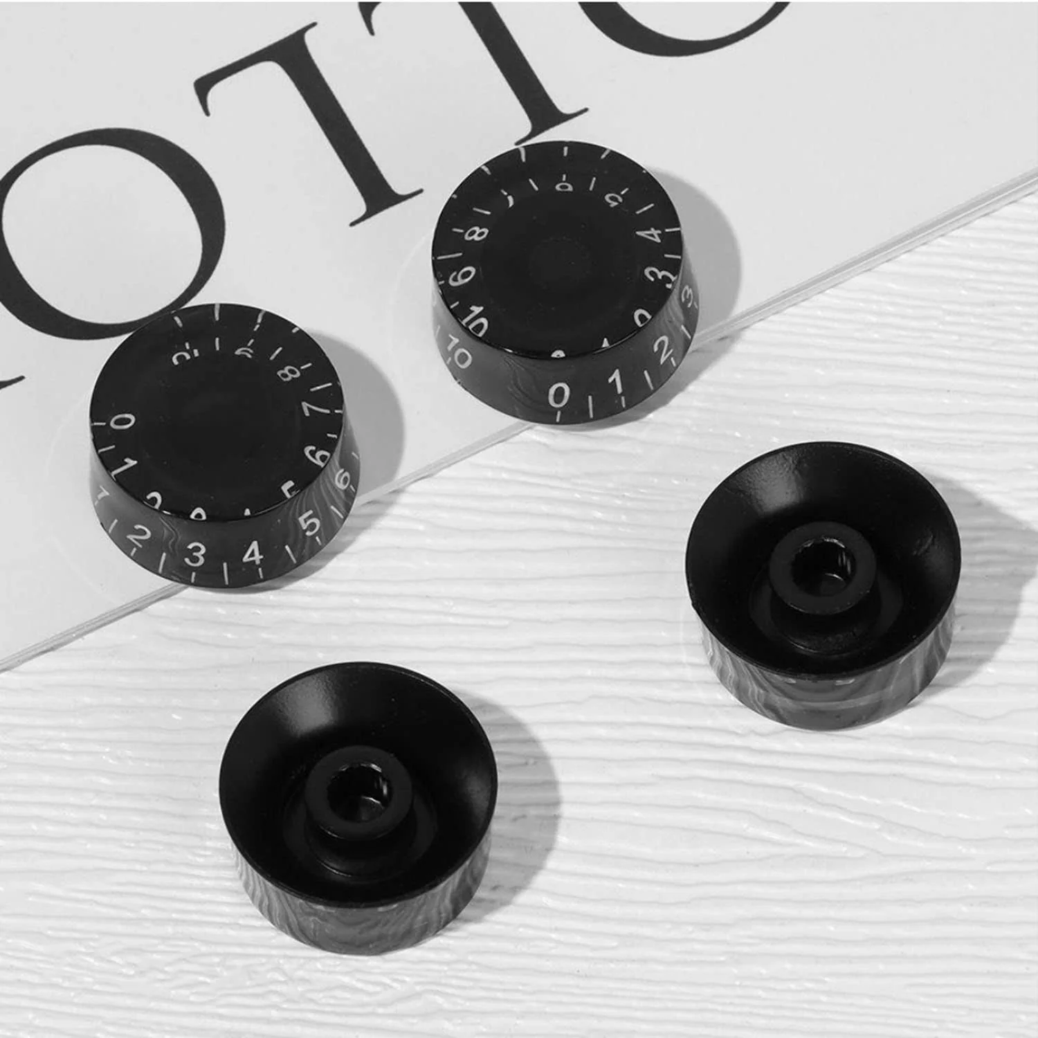 4pcs Electric Guitar Knobs Black Speed Volume Tone Control Knob for Les Paul Style Electric Guitar Parts Replacement (Black-White Word) Black-White Word - Image 3