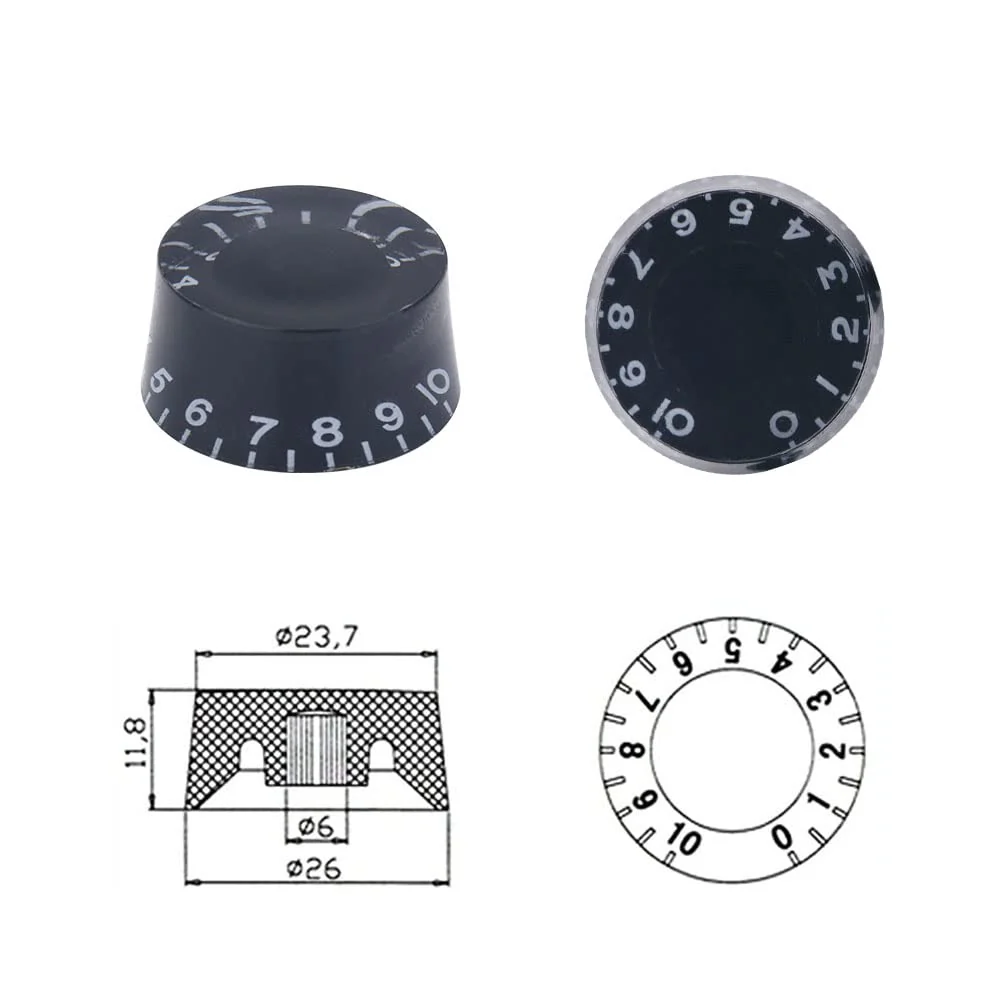4pcs Electric Guitar Knobs Black Speed Volume Tone Control Knob for Les Paul Style Electric Guitar Parts Replacement (Black-White Word) Black-White Word - Image 5