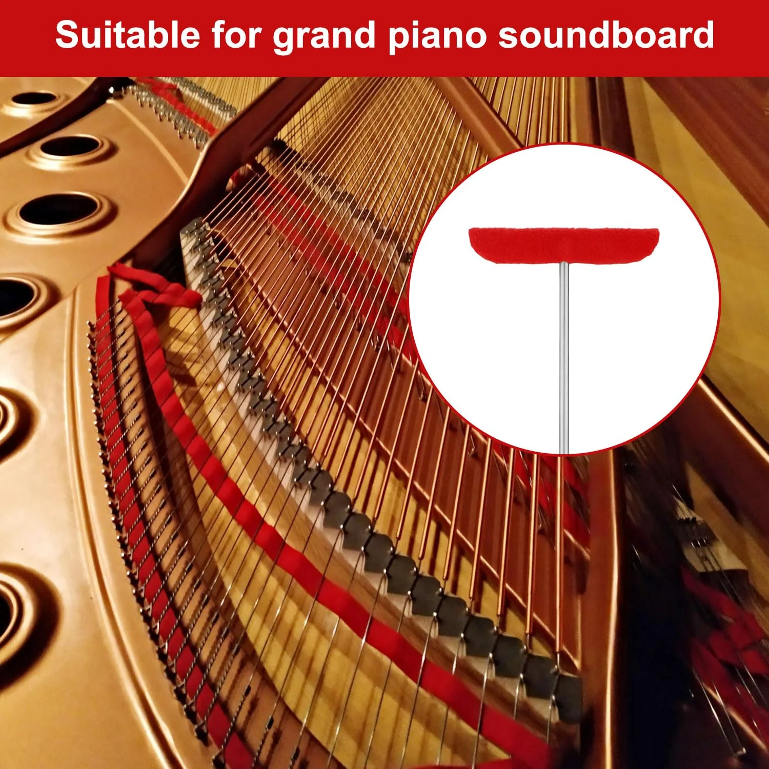 4pcs Grand Piano Soundboard Cleaning Tools, Big & Small Brush Head Cleaning Tool with Extension Rod and Soft Fiber Cloth Piano Cleaner and Polish Kit - Image 3