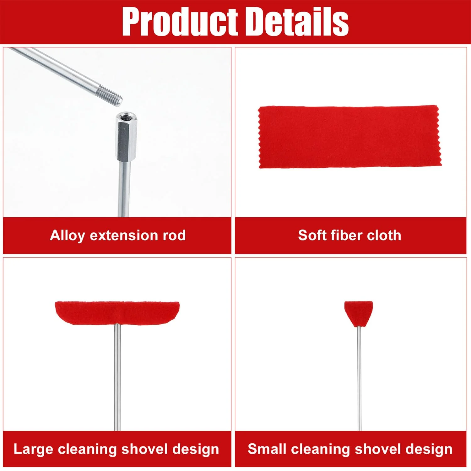 4pcs Grand Piano Soundboard Cleaning Tools, Big & Small Brush Head Cleaning Tool with Extension Rod and Soft Fiber Cloth Piano Cleaner and Polish Kit - Image 4