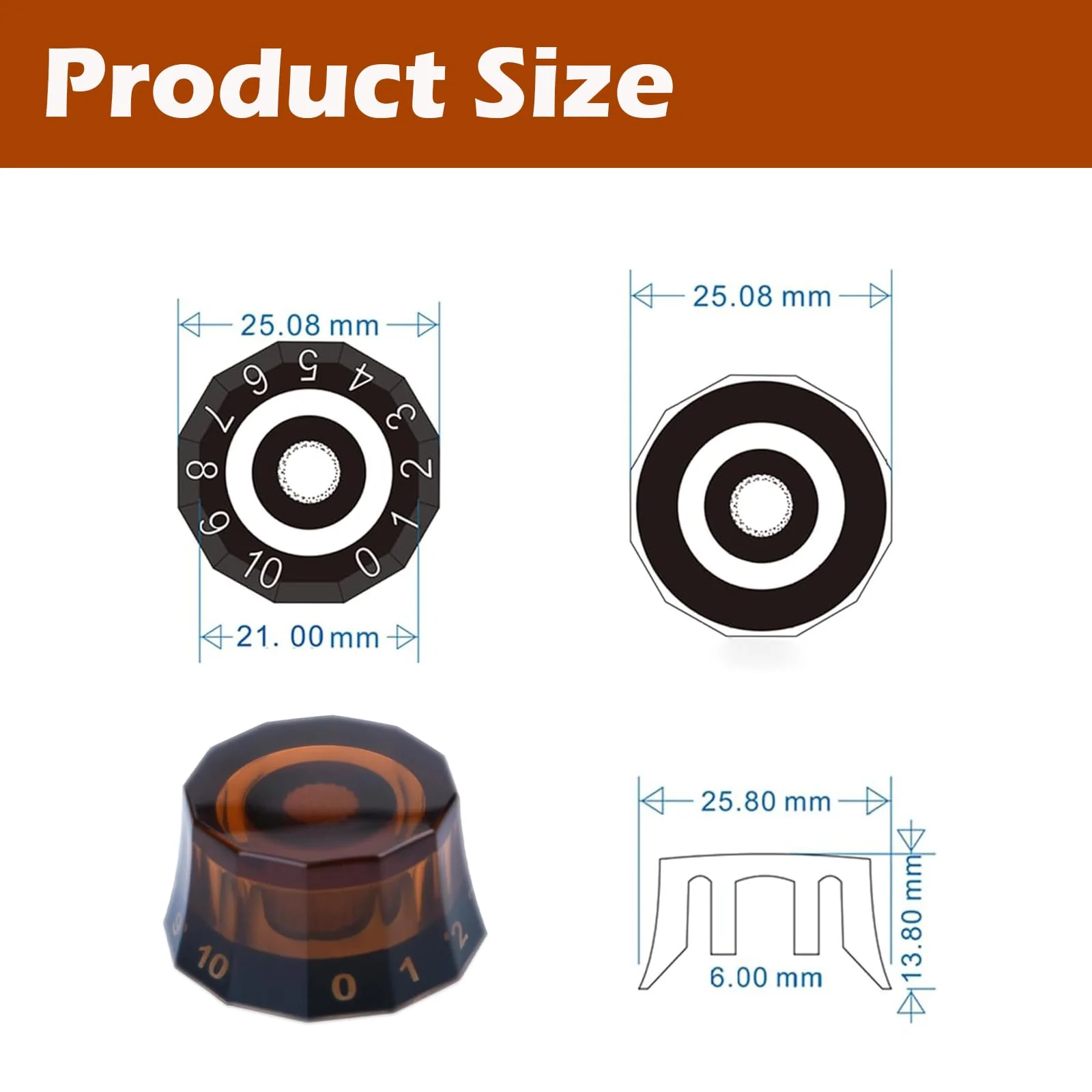 4pcs Premium Amber Dodecagon Guitar Knobs Set - Speedy Control for PRS, LP, SG, Les Paul - Upgrade Your music instrument Style - Image 4