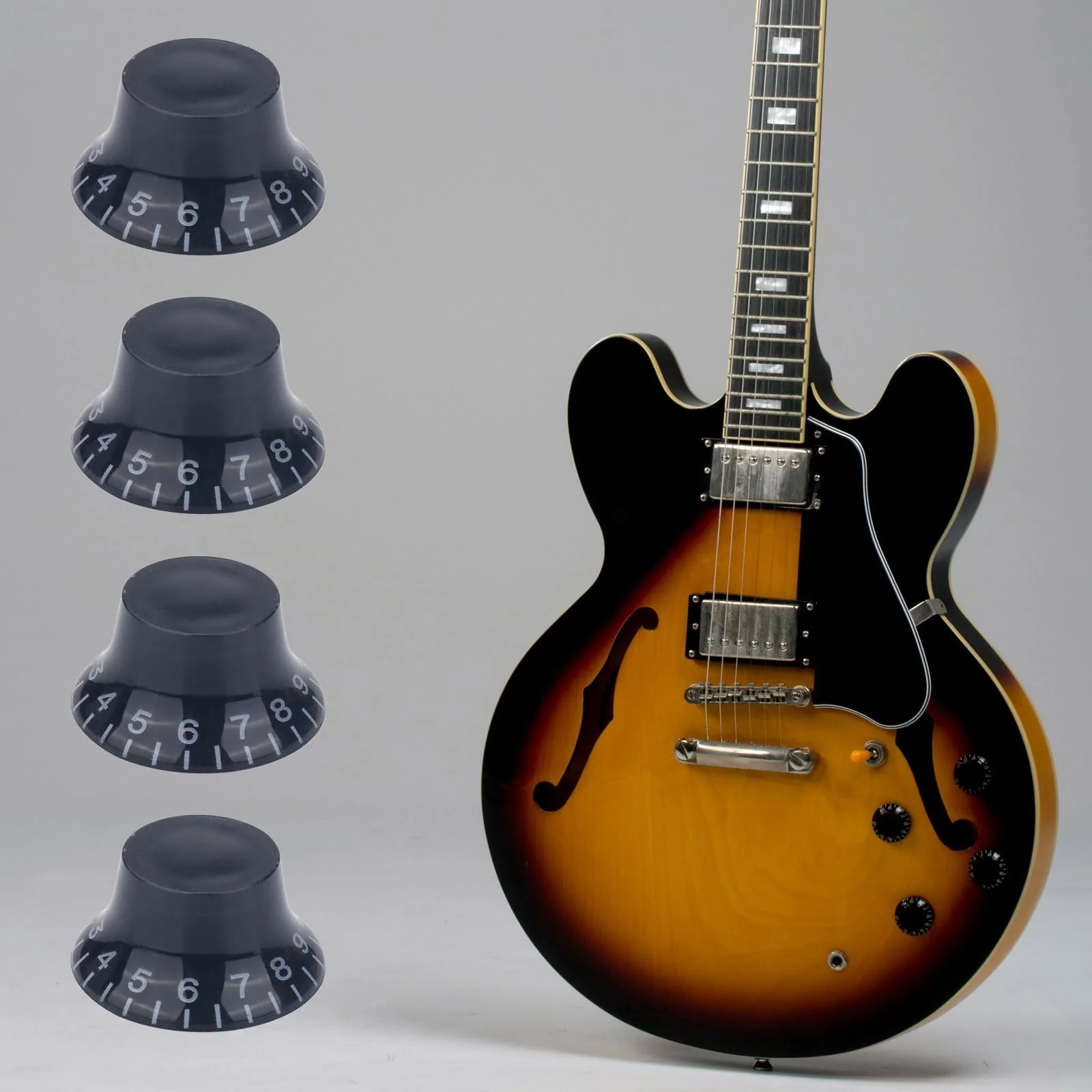 4PCS Top Hat Electric Guitar Control Knobs, Volume Tone Control Knobs Turning Speed Control Knob Guitar Bell Knobs for LP SG Electric Guitar Bass Replacement (Black) Black - Image 2
