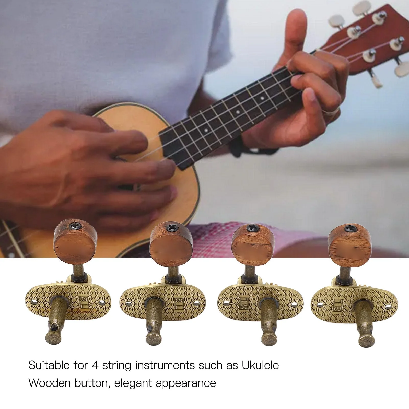 4Pcs Ukulele Tuning Pegs, Acoustic Guitar Pegs 2R 2L Machine Heads, Elegant Rosewood Bronze Zinc Alloy Ukulele Tuners with Sleeves and Screws for 4 String Instruments - Image 3