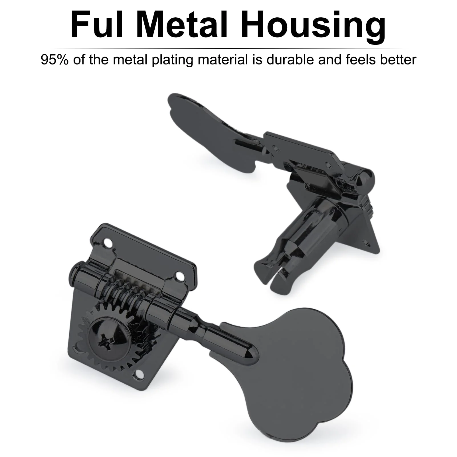 4R Machine Head Bass Tuning Pegs, 4-in-Line Open Gear Tuning Keys, Right Hand, for Jazz & Precision Bass Replacement, Black - Image 5