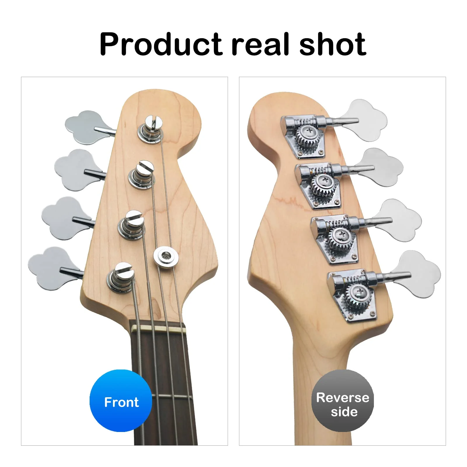 4R Opened Electric Bass Guitar Tuning Pegs Machine Heads Tuners for Bass for Jazz Precision P Bass Replacement (Chrome) Chrome - Image 2