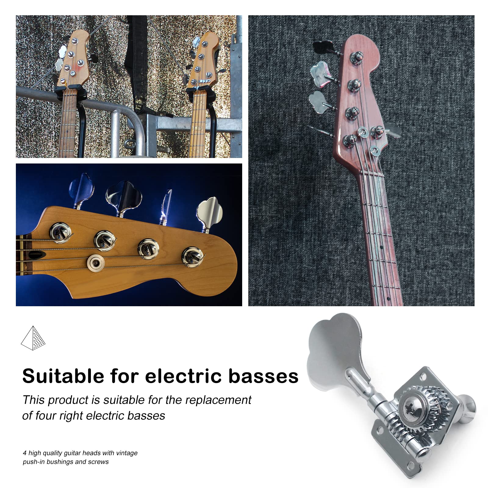 4R Opened Electric Bass Guitar Tuning Pegs Machine Heads Tuners for Bass for Jazz Precision P Bass Replacement (Chrome) Chrome - Image 5