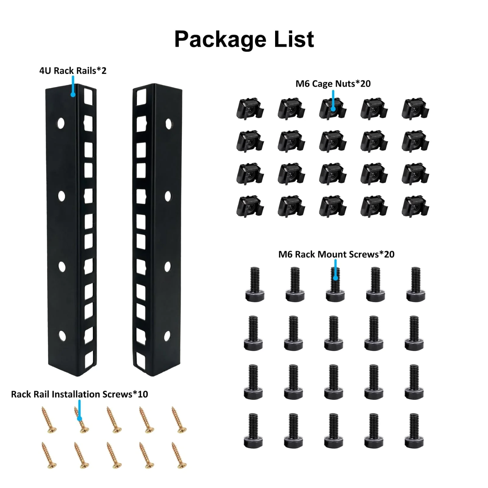 4U Rack Rails with M6 Rack Mount Screws and Cage Nuts Set for DIY Server and Studio Racks - Image 2