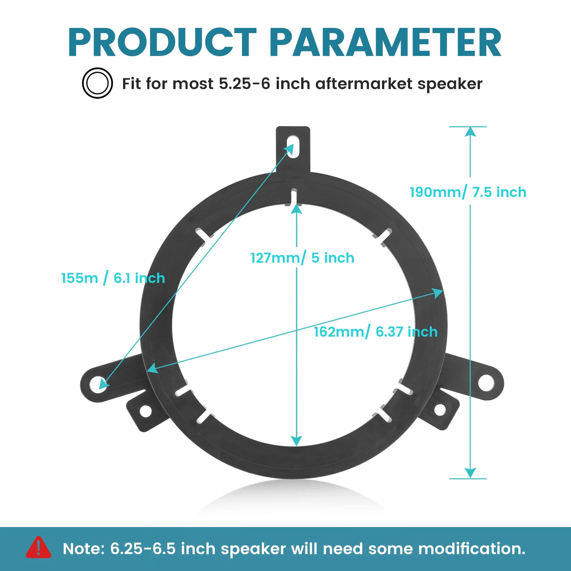 5.25"-6.5" Front Door Speaker Adapter Bracket for 1995-2016 Chrysler/Dodge/Jeep, 5 1/4 - 6 1/2 Inch Aftermarket Speaker Ring Adapter Solid Plastic, 2PCS - Image 3
