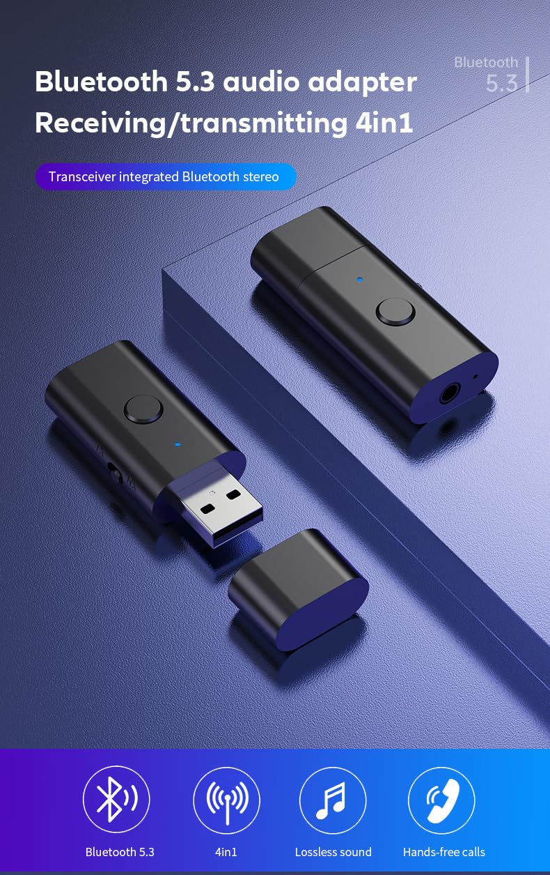 5.3 transceiver 2-in-1 USB Adapter, USB Bluetooth Adapter, Wireless Audio Adapter from TV to Bluetooth Headphones, Low Latency, Power by USB for TV/PC Home/Car Sound System - Image 2