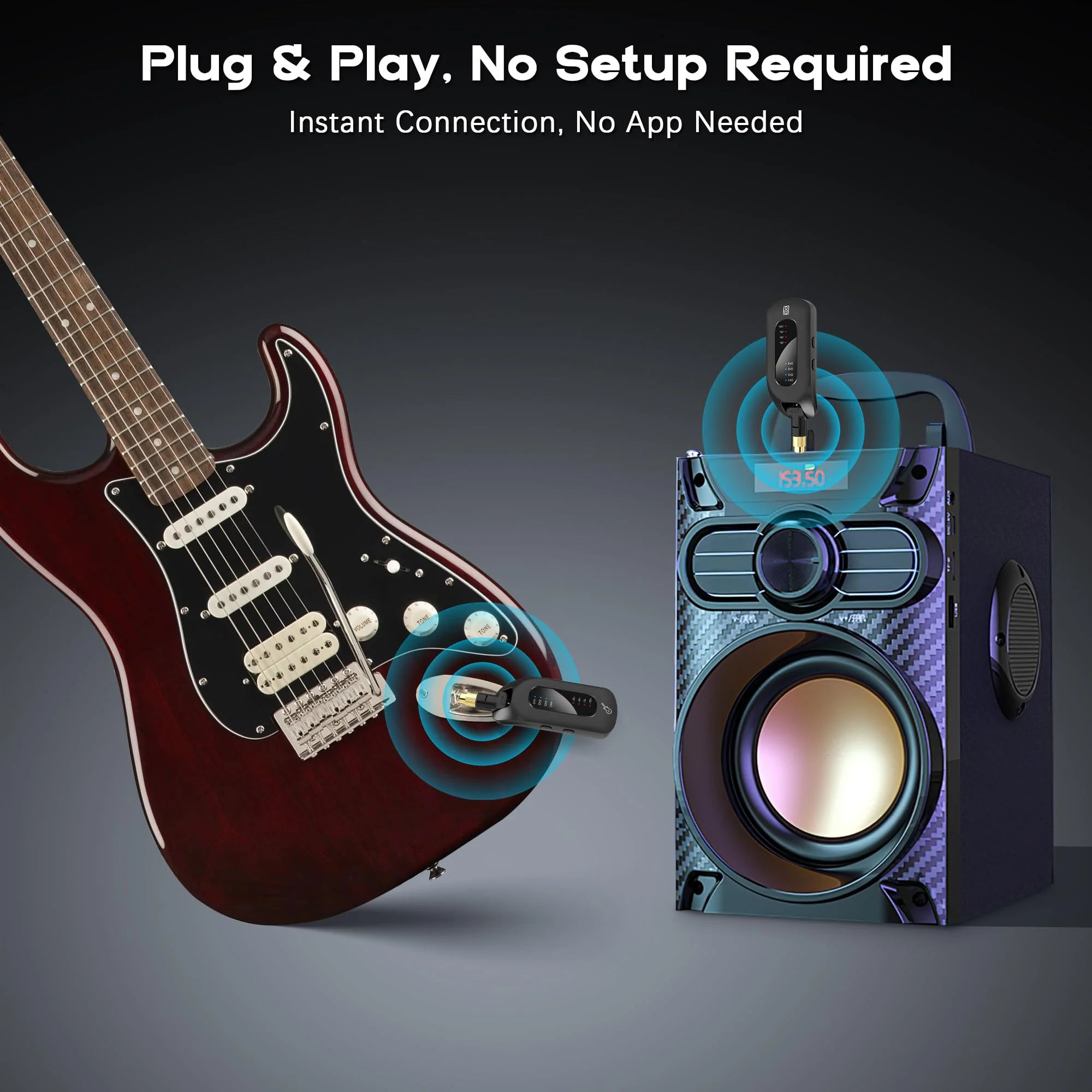 5.8GHz Wireless Guitar Audio System - Rechargeable Transmitter and Receiver with 4 Channels, Low Latency and Over 164ft Long Range Transmission, Compatible Guitar Bass Electric Instruments 5.8GHz - Image 8