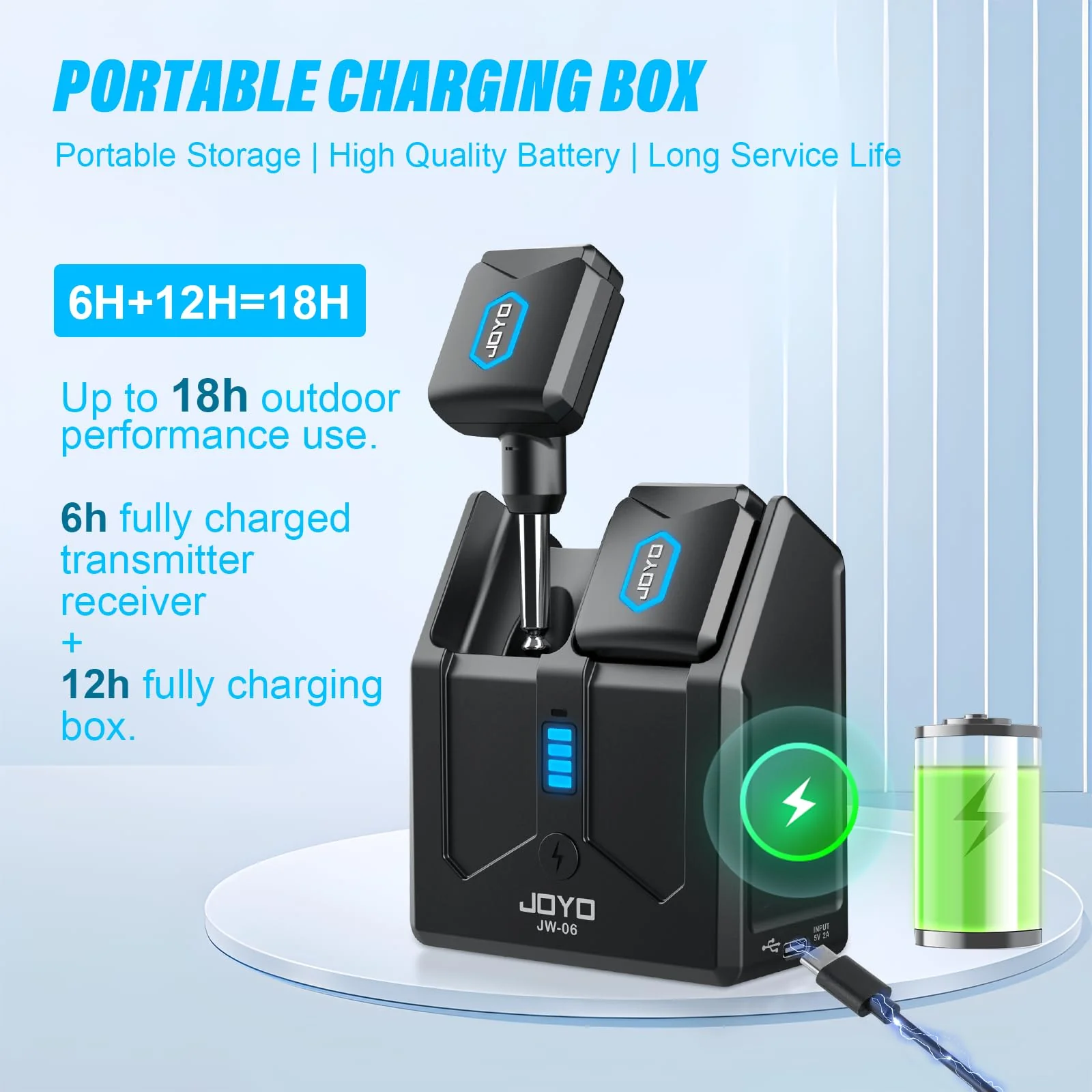 5.8Ghz Wireless Guitar Transmitter Receiver Guitar System with Charging Box for Electric Guitar Bass 4 Audio Channels (JW-06) - Image 4
