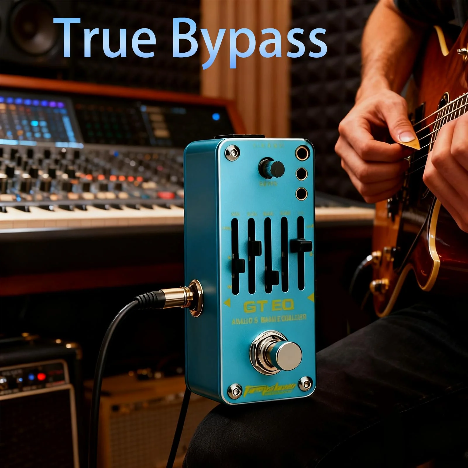 5 Band EQ Mini Guitar Pedal, Analog EQ Pedal, 5 Band GT Electric Guitar Equalizer (100Hz 250Hz 630Hz 1.6kHz 4kHz) Provides ±18dB for Each Band EQ Seeker for Guitar True Bypass Blue - Image 3