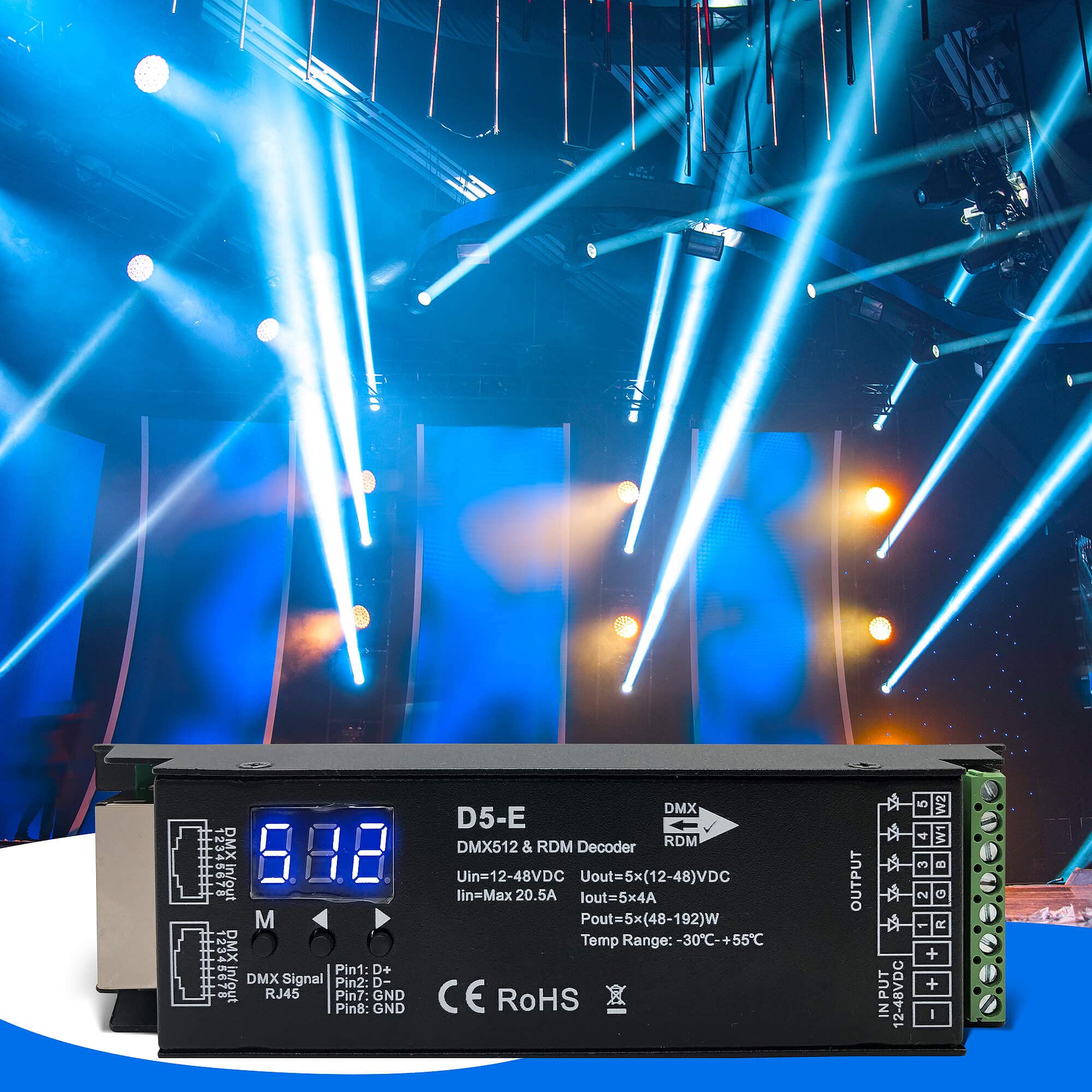 5 Channel DMX Decoder with RDM Digital Display,DMX512 Dimmer Driver PWM RGBCCT LED Controller for RGBWW RGBW or 5group White lightstrips LED Module Light Input 12V-48VDC RDM 5CH DMX Decoder - Image 6