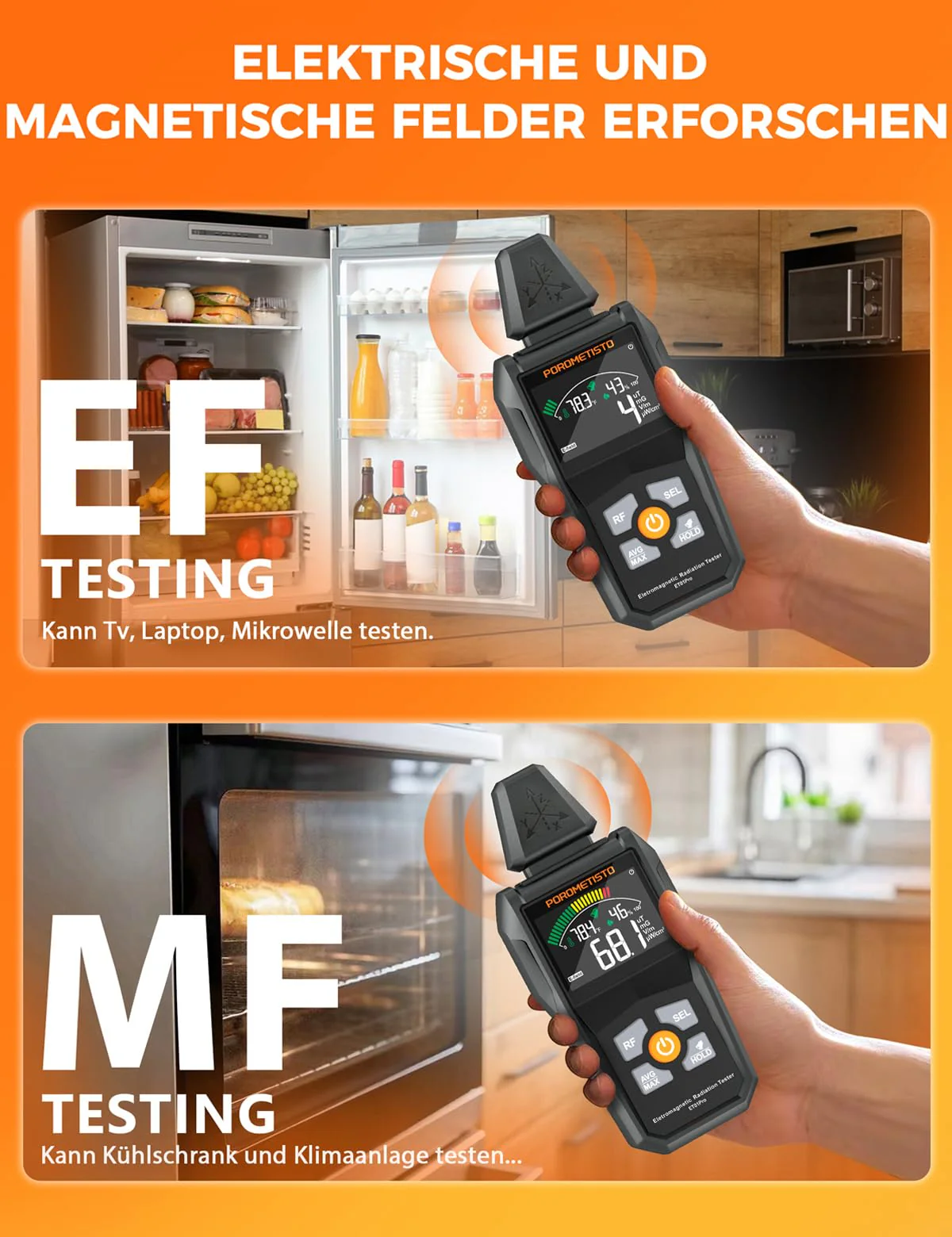 5-in-1 EMF Meter ET01PRO, Simultaneous Display of EF/MF/RF/TEM/HUM, Electrosmog Meter with Maximum, Minimum Value Display and Data Storage, Suitable for Office, Home and Ghost Hunting - Image 4