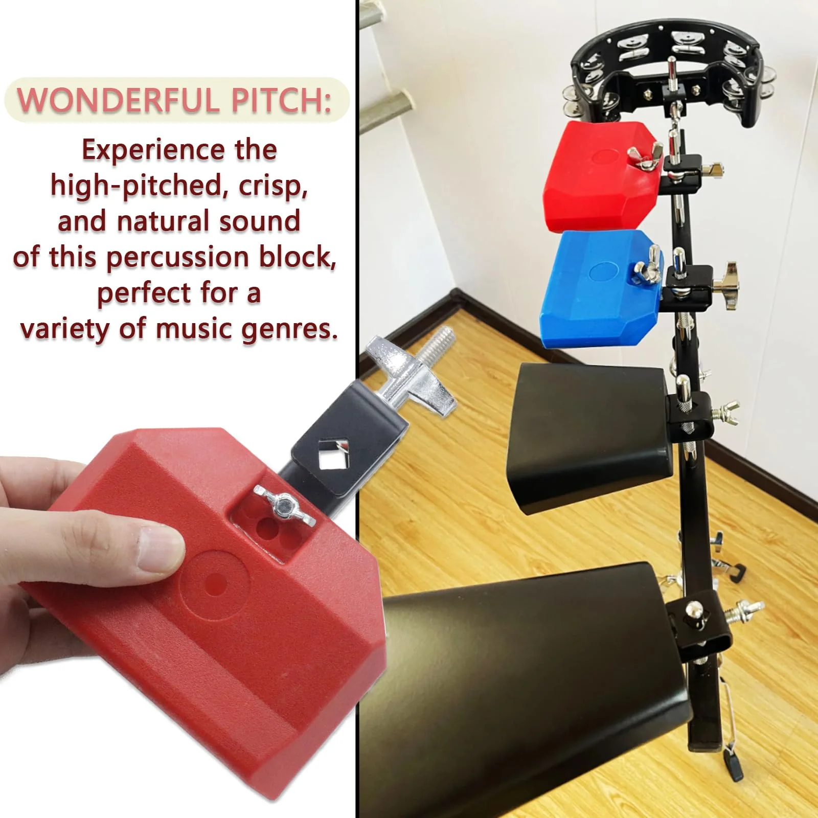 5" Jam Block, Red Plastic Musical Percussion Blocks, Adjustable Mounting Bracket, Latin Drum Instrument Compatible for Various Music Genres, Enhancing The Rhythm of Musical Performance - Image 5