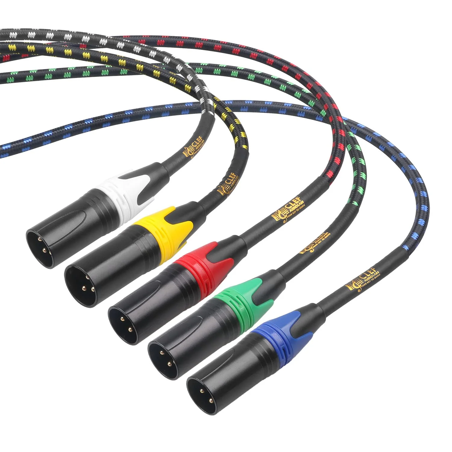 (5-Pack 3-Pin XLR Male to Female Cable, 22AWG, 3FT, Shielded - Black Zinc Alloy Shell with Multi-Color Braided Design - Pro Grade for Studio & Live Performance - Image 4