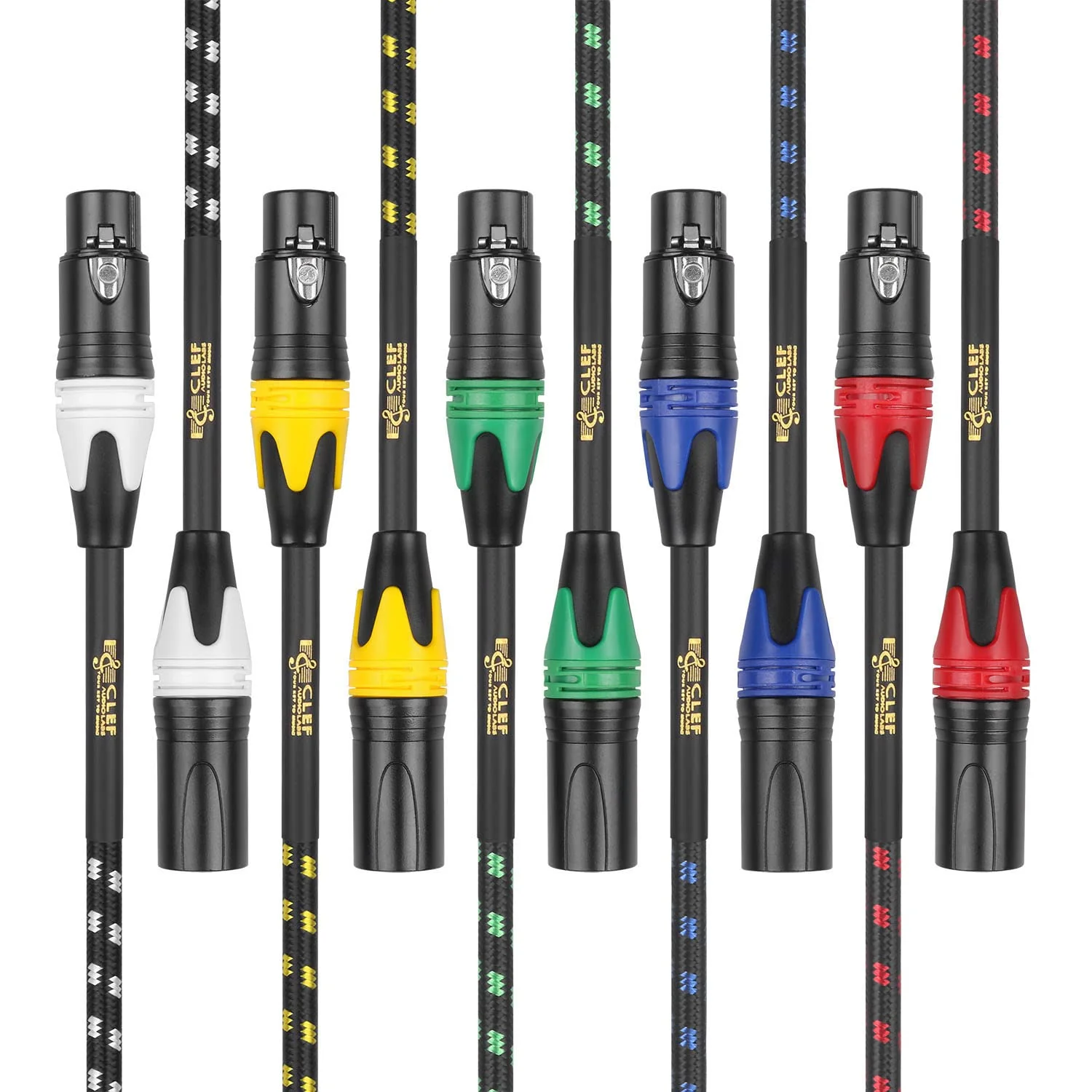 (5-Pack 3-Pin XLR Male to Female Cable, 22AWG, 3FT, Shielded - Black Zinc Alloy Shell with Multi-Color Braided Design - Pro Grade for Studio & Live Performance - Image 5