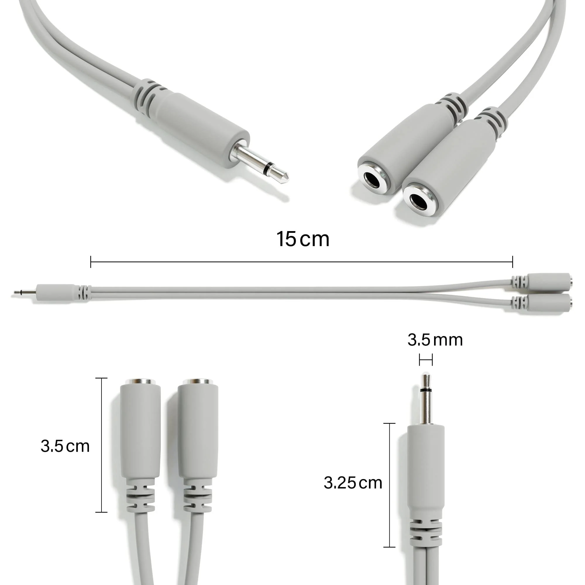 5-Pack - Mono Splitter Y Patch Cables - TS 3.5mm 1/8" Eurorack Synth Synthesizer [Grey] Grey - Image 2