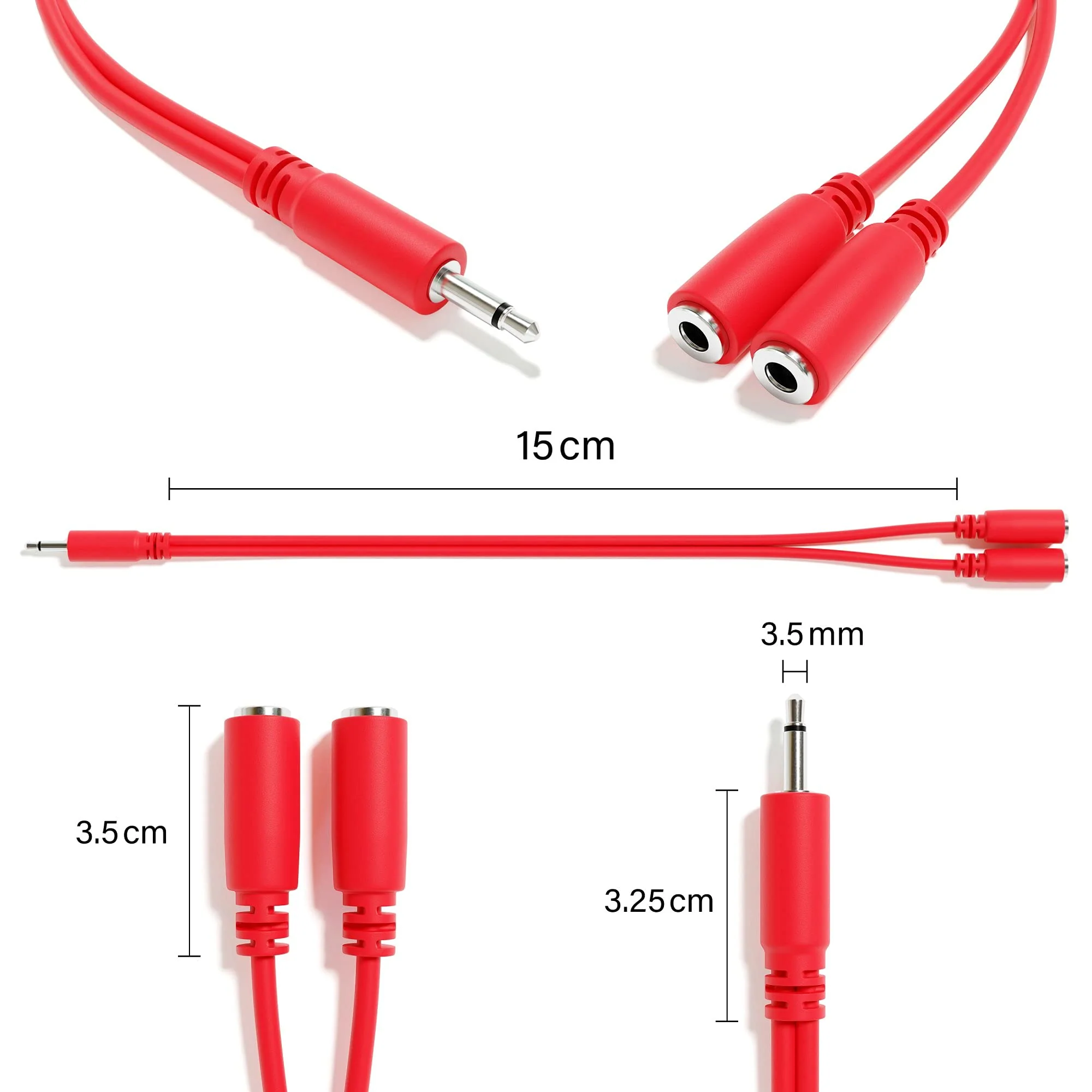 5-Pack - Mono Splitter Y Patch Cables - TS 3.5mm 1/8" Eurorack Synth Synthesizer [Red] Red - Image 2
