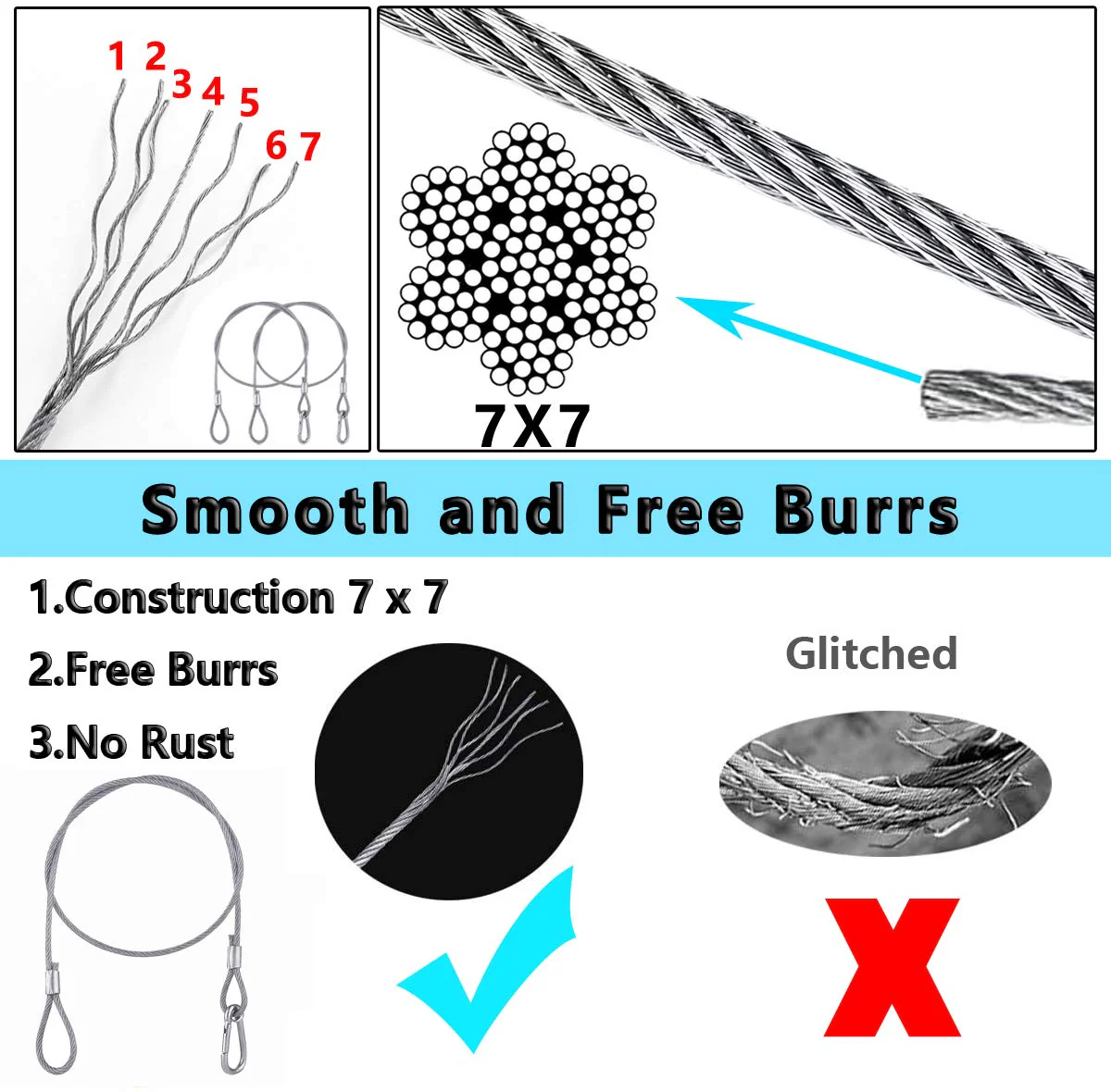 5 Pack Stage Light Safety Cable Stainless Steel Security Wire for Lighting, Luggage, Garage Goor, Camera Silver 5/64in * 20in - Image 3