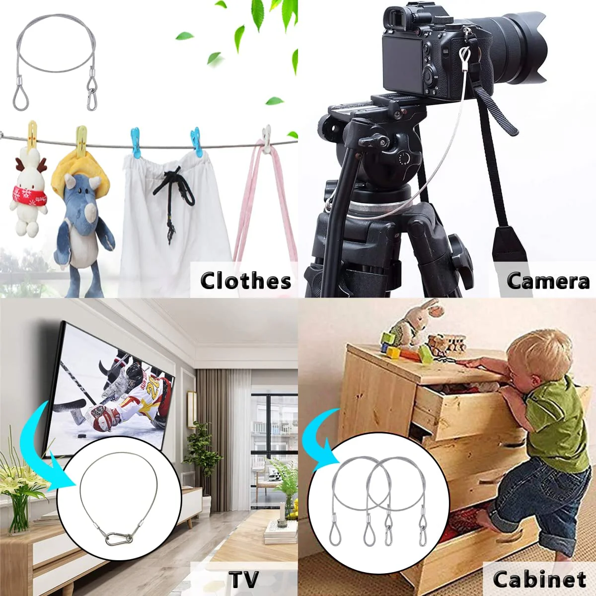 5 Pack Stage Light Safety Cable Stainless Steel Security Wire for Lighting, Luggage, Garage Goor, Camera Silver 5/64in * 20in - Image 7
