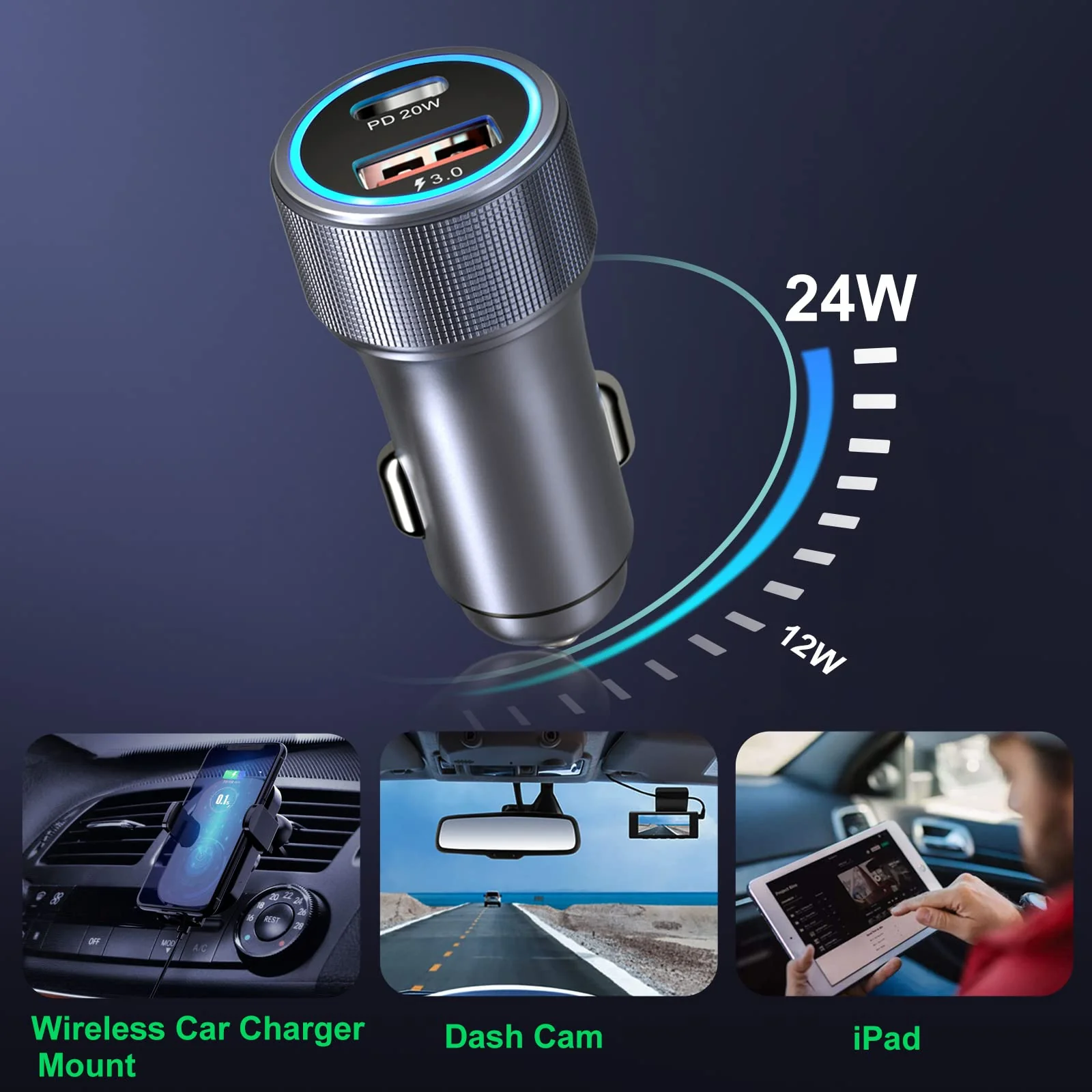 5 Pack USB C Car Charger, Bangfun 36W Dual USB Car Charger Adapter Fast Charge PD&QC 3.0 Cigarette Lighter USB Charger Compatible iPhone 15 14 13 12 11 Pro Max SE,iPad,Samung S24/S21/S20, Pixel(Grey) Grey - Image 6