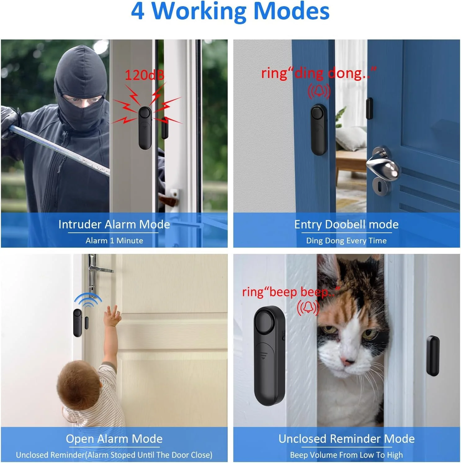 5-Pack Window Alarms for Home Security, 120dB Door and Window Open Sensor Chime for Kid Safety, Pool Safety, Sliding Door, DIY Protection, Easy Installation,Ideal for Home,Garage,Apartment,Black - Image 3
