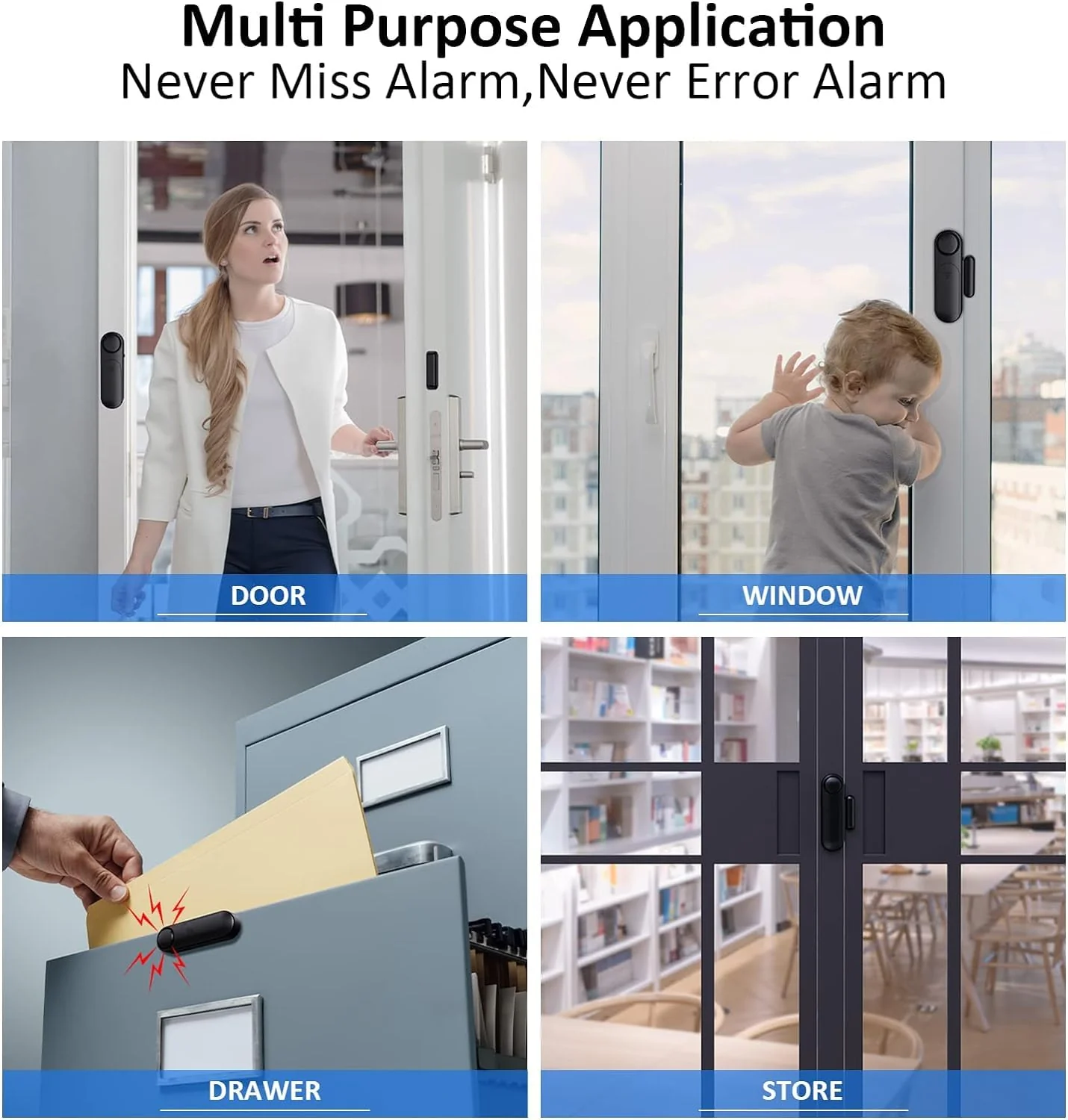 5-Pack Window Alarms for Home Security, 120dB Door and Window Open Sensor Chime for Kid Safety, Pool Safety, Sliding Door, DIY Protection, Easy Installation,Ideal for Home,Garage,Apartment,Black - Image 4