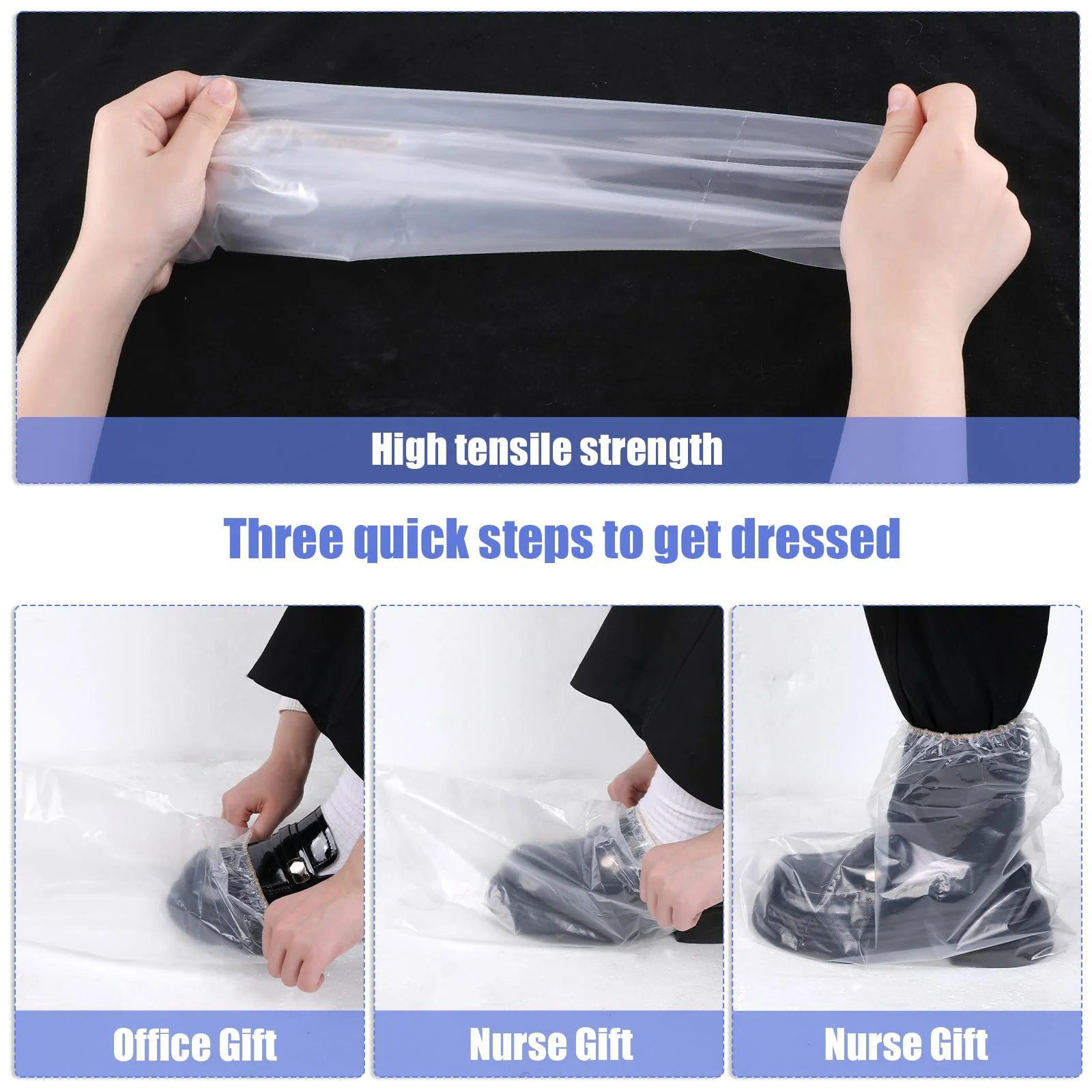 5 Pairs Waterproof Rain Shoe Covers with Elastic Band, Disposable Boot Covers for Men and Women, Transparent Overshoes Waterproof Non-Slip for Outdoor Camping - Image 3
