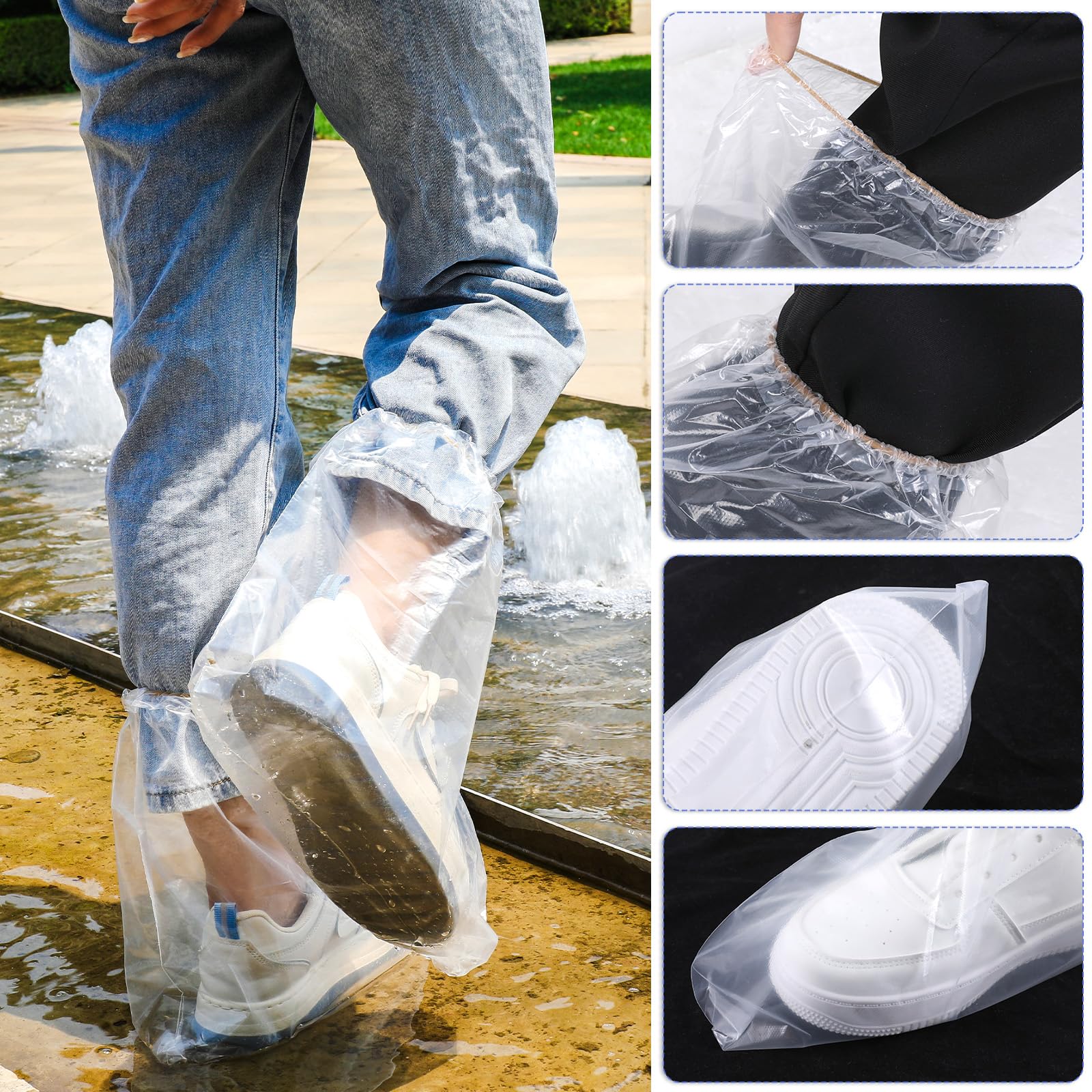 5 Pairs Waterproof Rain Shoe Covers with Elastic Band, Disposable Boot Covers for Men and Women, Transparent Overshoes Waterproof Non-Slip for Outdoor Camping - Image 4