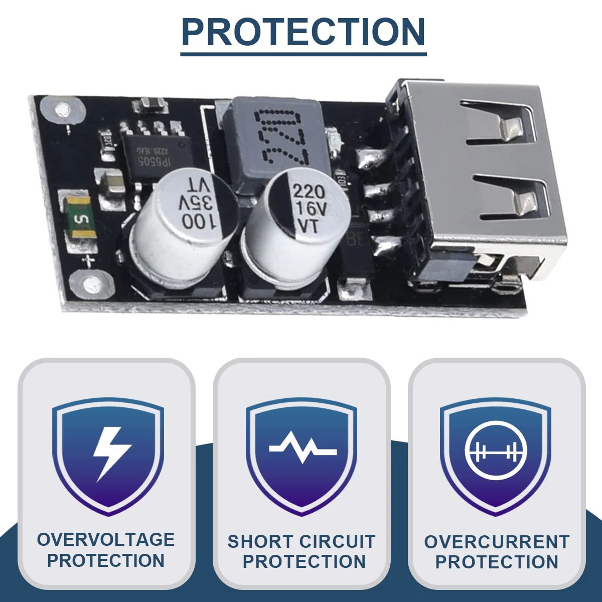 5 Pcs 6-32V 9V 12V 24V to 5V 3A Fast Charging Module USB QC3.0 QC2.0 DC-DC Buck Converter Step-Down Quick Charger Circuit Board with USB Cable, 24AWG Wire 1 Port USB - Image 3
