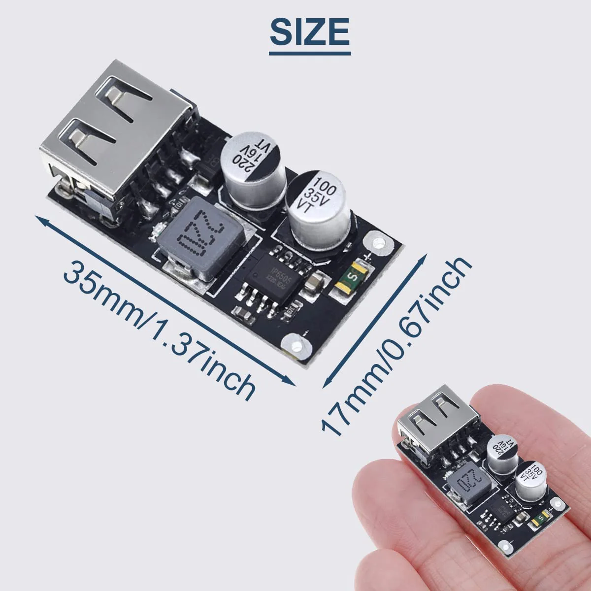 5 Pcs 6-32V 9V 12V 24V to 5V 3A Fast Charging Module USB QC3.0 QC2.0 DC-DC Buck Converter Step-Down Quick Charger Circuit Board with USB Cable, 24AWG Wire 1 Port USB - Image 4